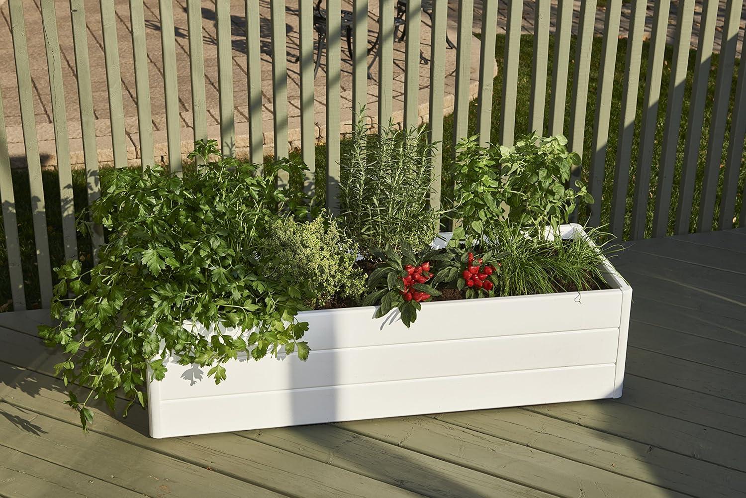 NuVue 26005 44 Inch Wide Tall Raised PVC Garden Planter Terrace Deck Box, White