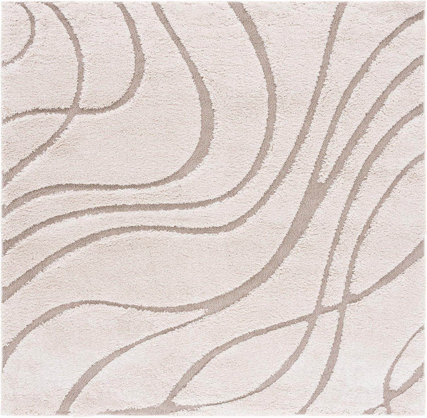 SAFAVIEH Florida Tamzen Abstract Shag Area Rug, Cream/Beige, 6'7" x 6'7" Square