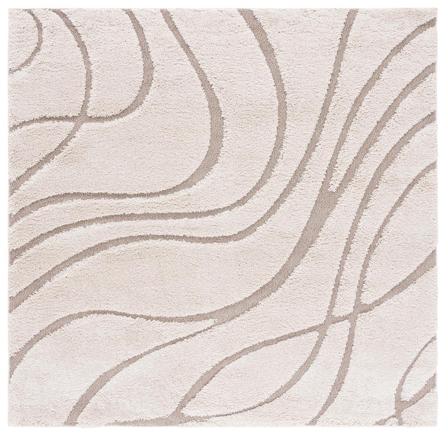 SAFAVIEH Florida Tamzen Abstract Shag Area Rug, Cream/Beige, 6'7" x 6'7" Square