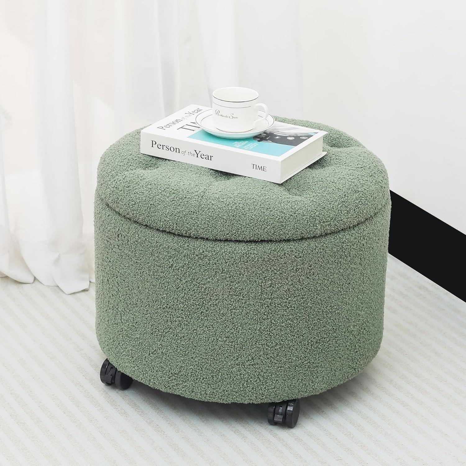 Joveco Velvet Button Tufted Round Storage Ottoman Stool Foot Rest