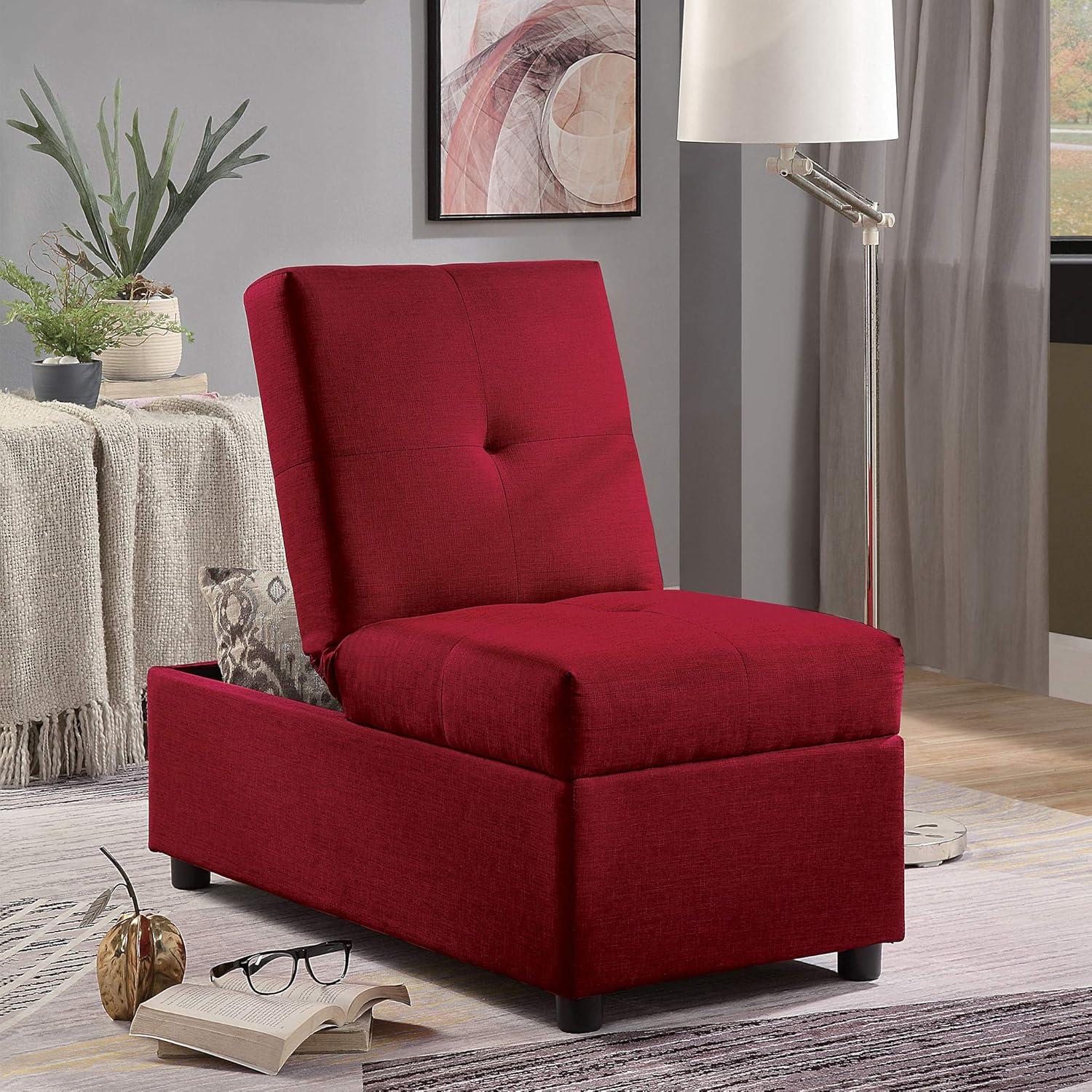 Lexicon Denby Solid Wood and Fabric Upholstered Chair w/Storage Ottoman in Red