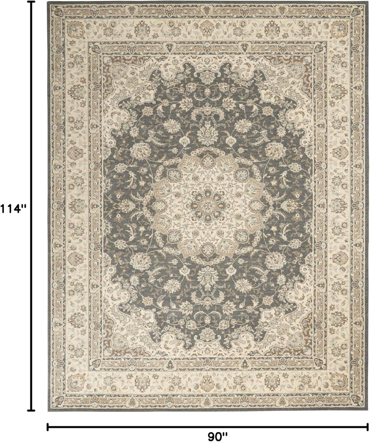 Elegant Grey/Ivory Loom-Woven Wool Blend 7'6" x 9'6" Area Rug