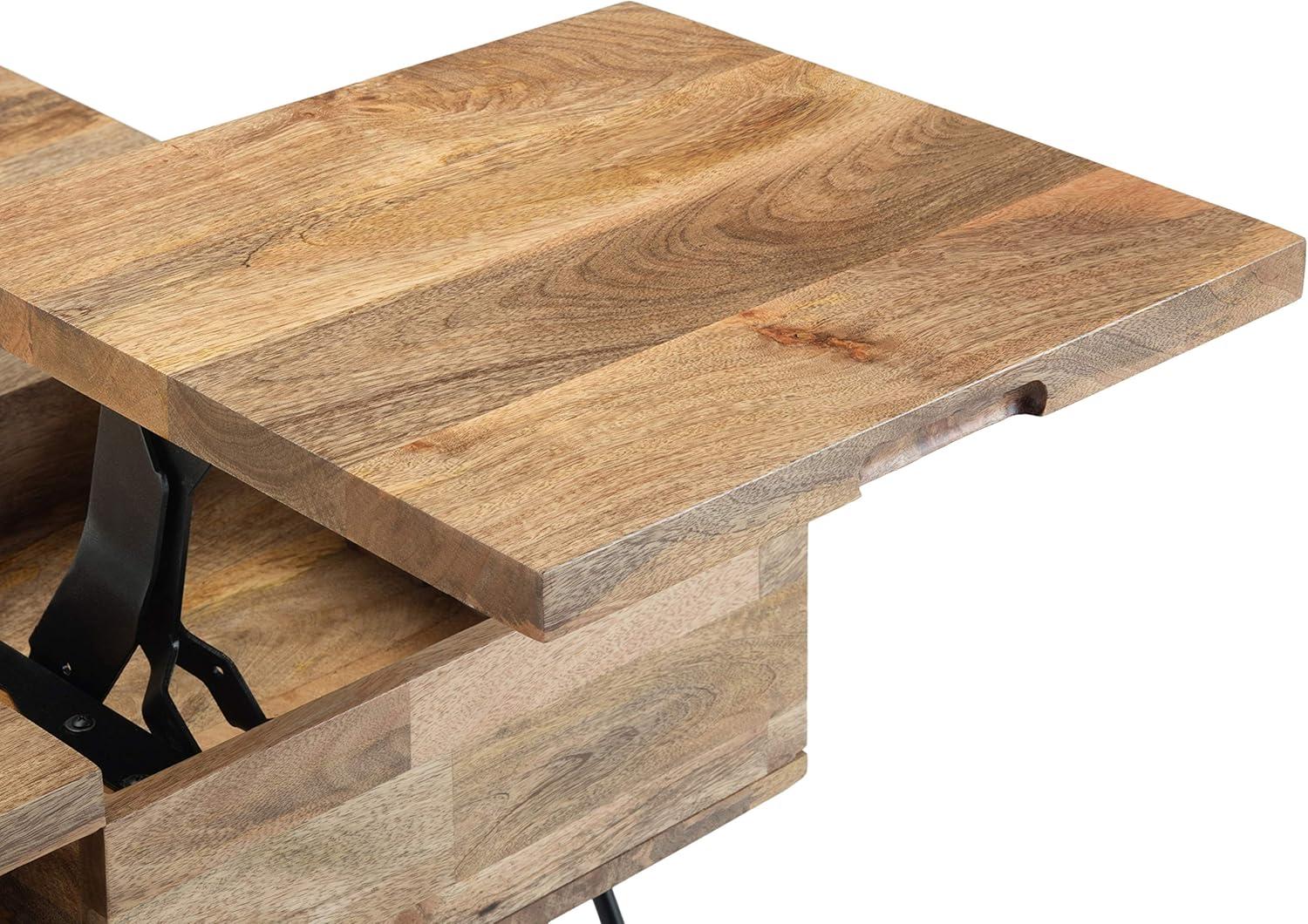 Simpli Home Hunter SOLID MANGO WOOD and Metal 32 inch Wide Square Industrial Lift Top Coffee Table in Natural