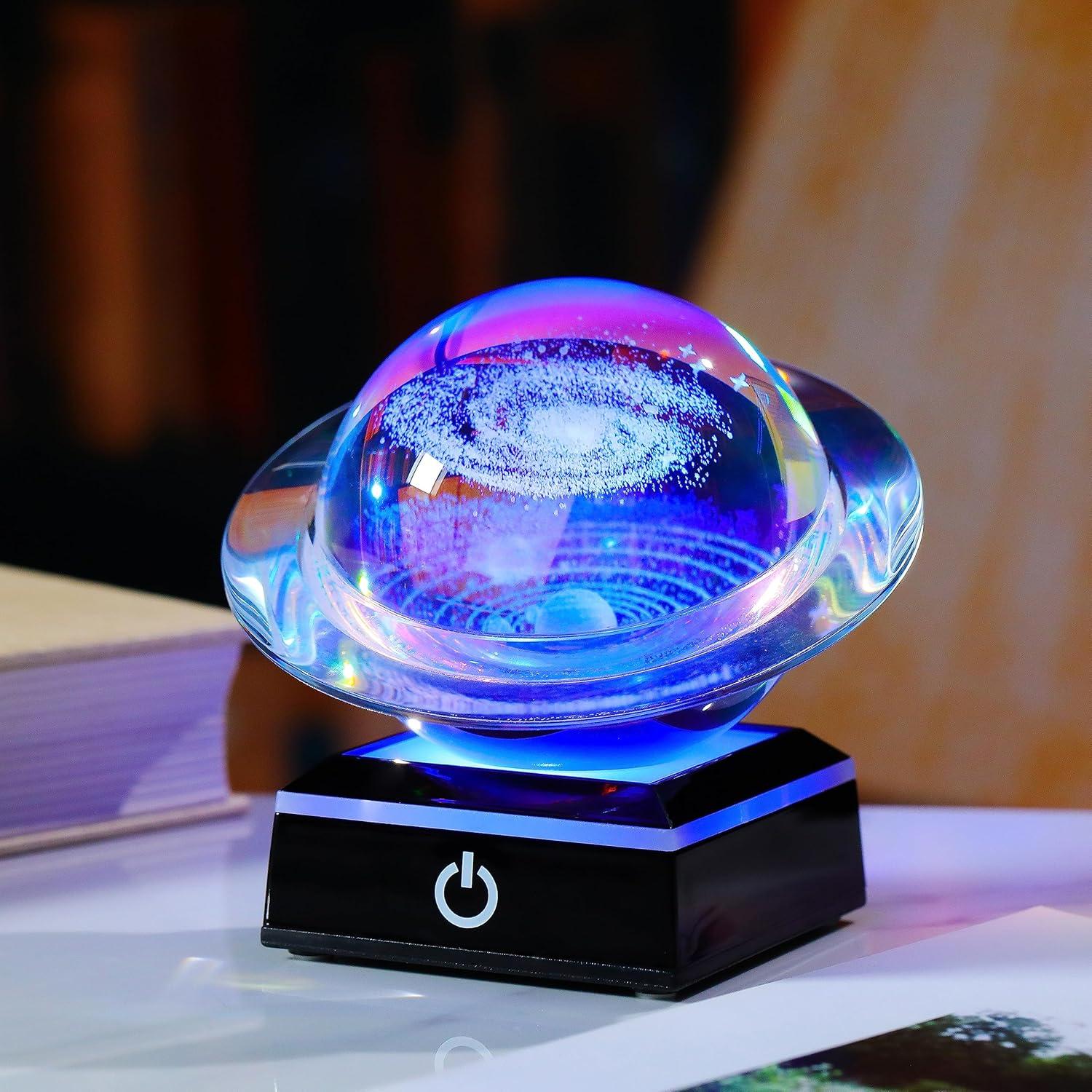 3D Solar System Model Crystal Ball 80mm 3.15inch - Outer Space Astronomy Gifts Room Decor Crystal Sphere Unique Gifts for Men Him Best Birthday Dad Physics Science Teacher Night Light Planet Lamp