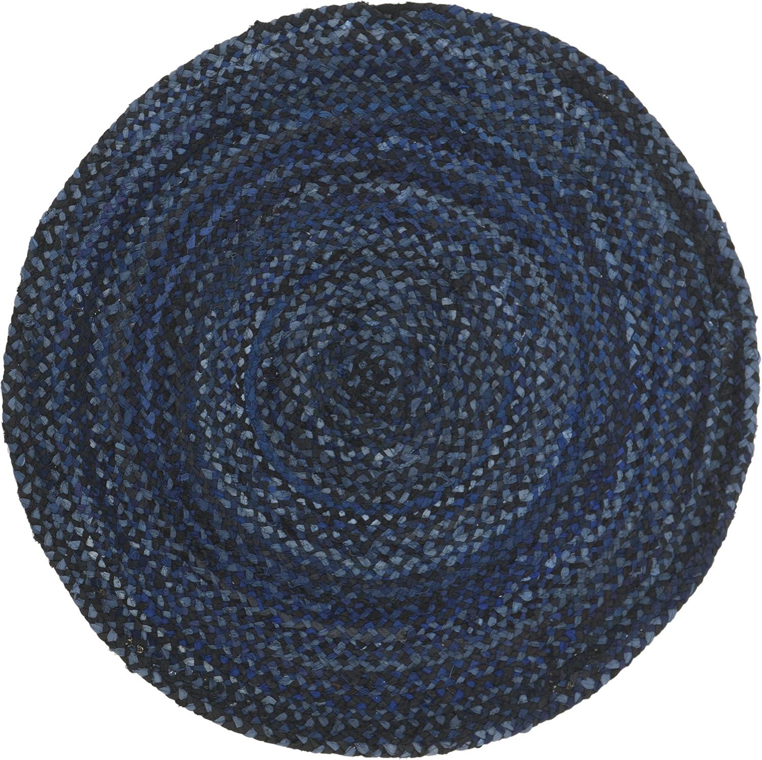 Braided BRD452 Hand Woven Indoor Accent Rug - Navy/Black - 3' Round - Safavieh