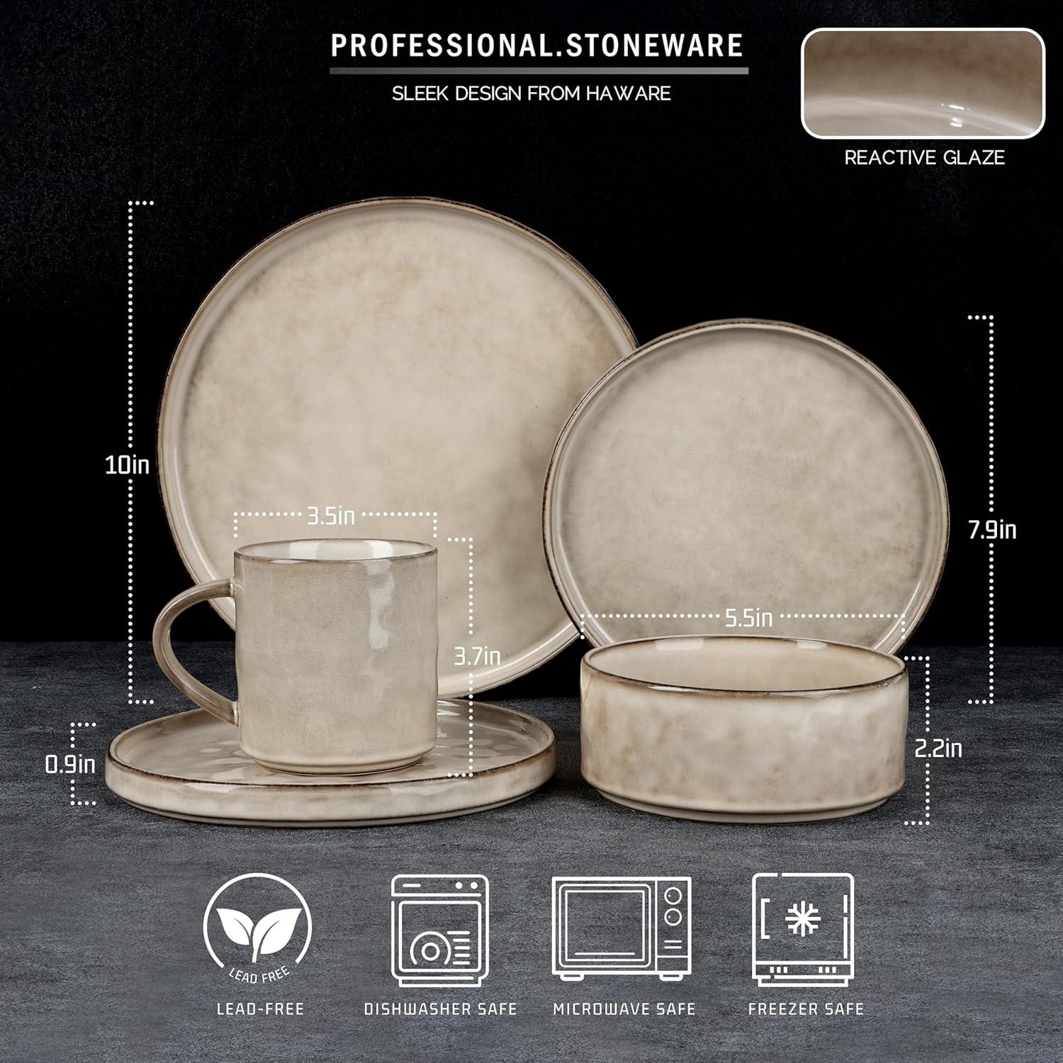 16-Piece Beige Ceramic Dinnerware Set for 4