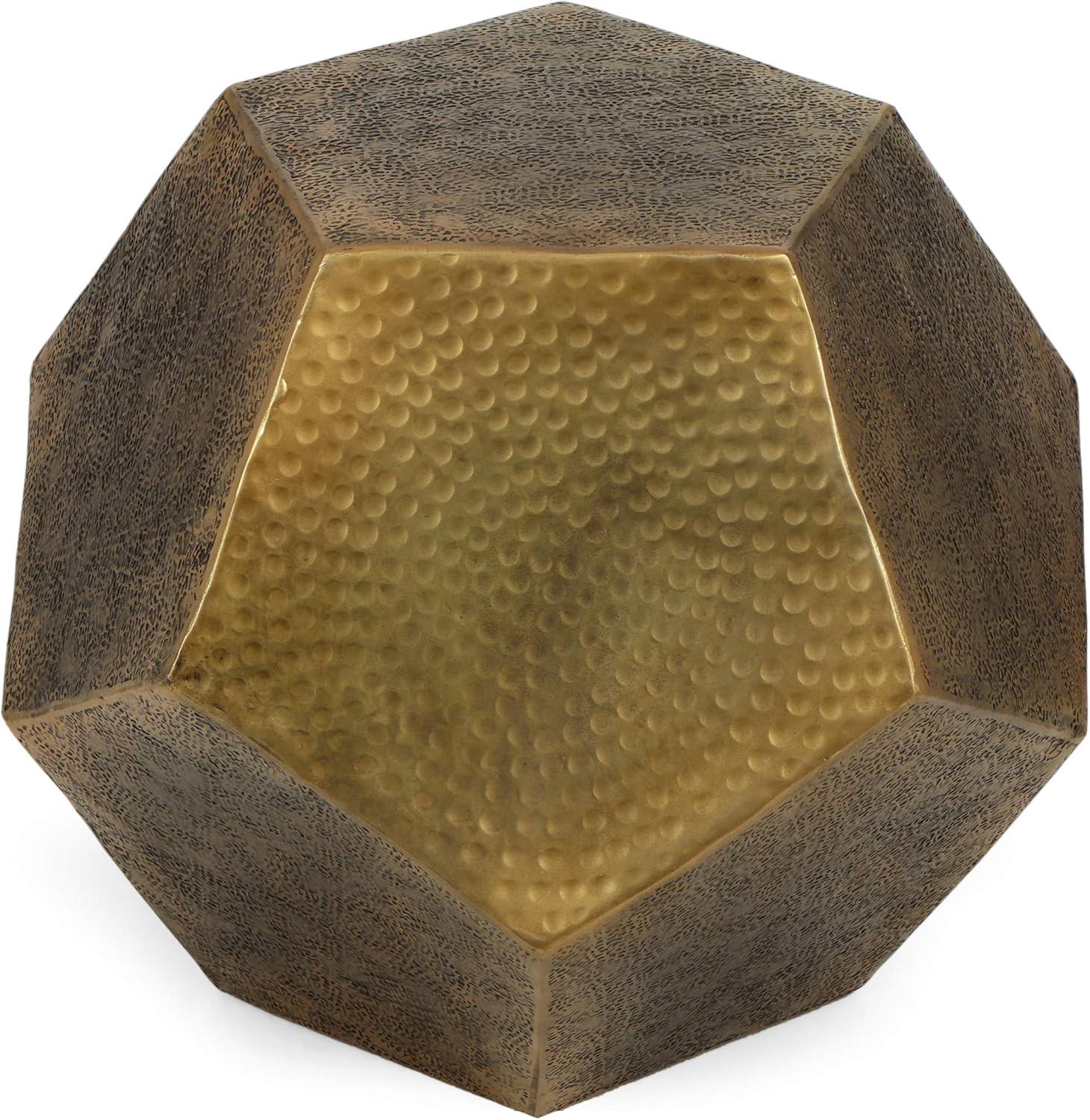 GDF Studio Lippert Modern Glam Handcrafted Aluminum Pentagonal Accent Table, Antique Gold