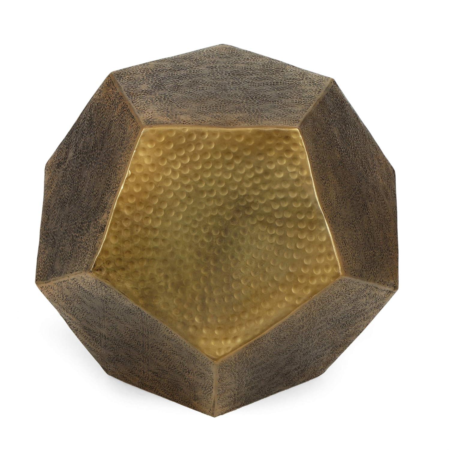 GDF Studio Lippert Modern Glam Handcrafted Aluminum Pentagonal Accent Table, Antique Gold