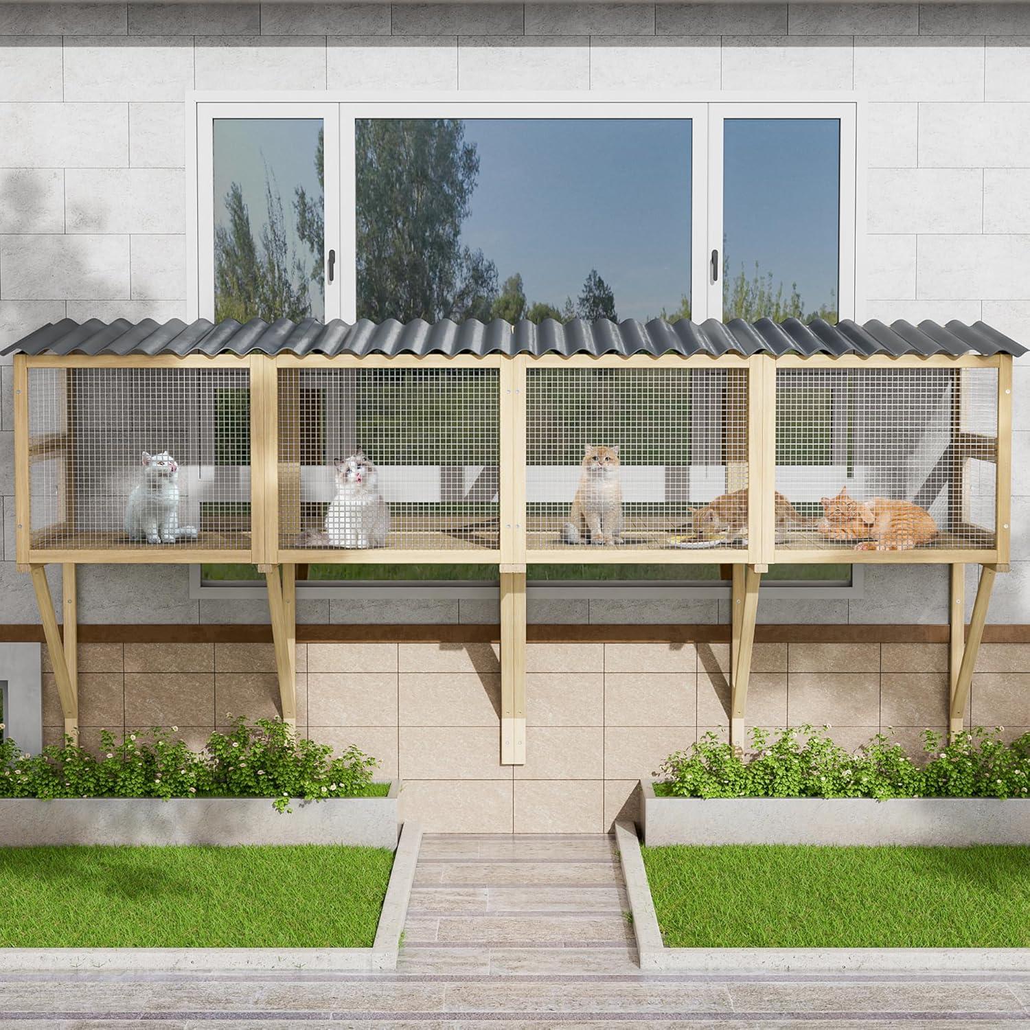 Tucker Murphy Pet™ Cat Catio,Cat Window Perch for Large Indoor Cats - Expandable Wooden Cat Window Box Enclosure for Multi Cats,