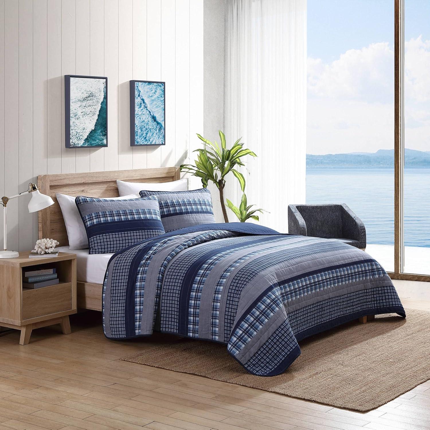 Nautica Addison Cotton Reversible Blue Quilt Set