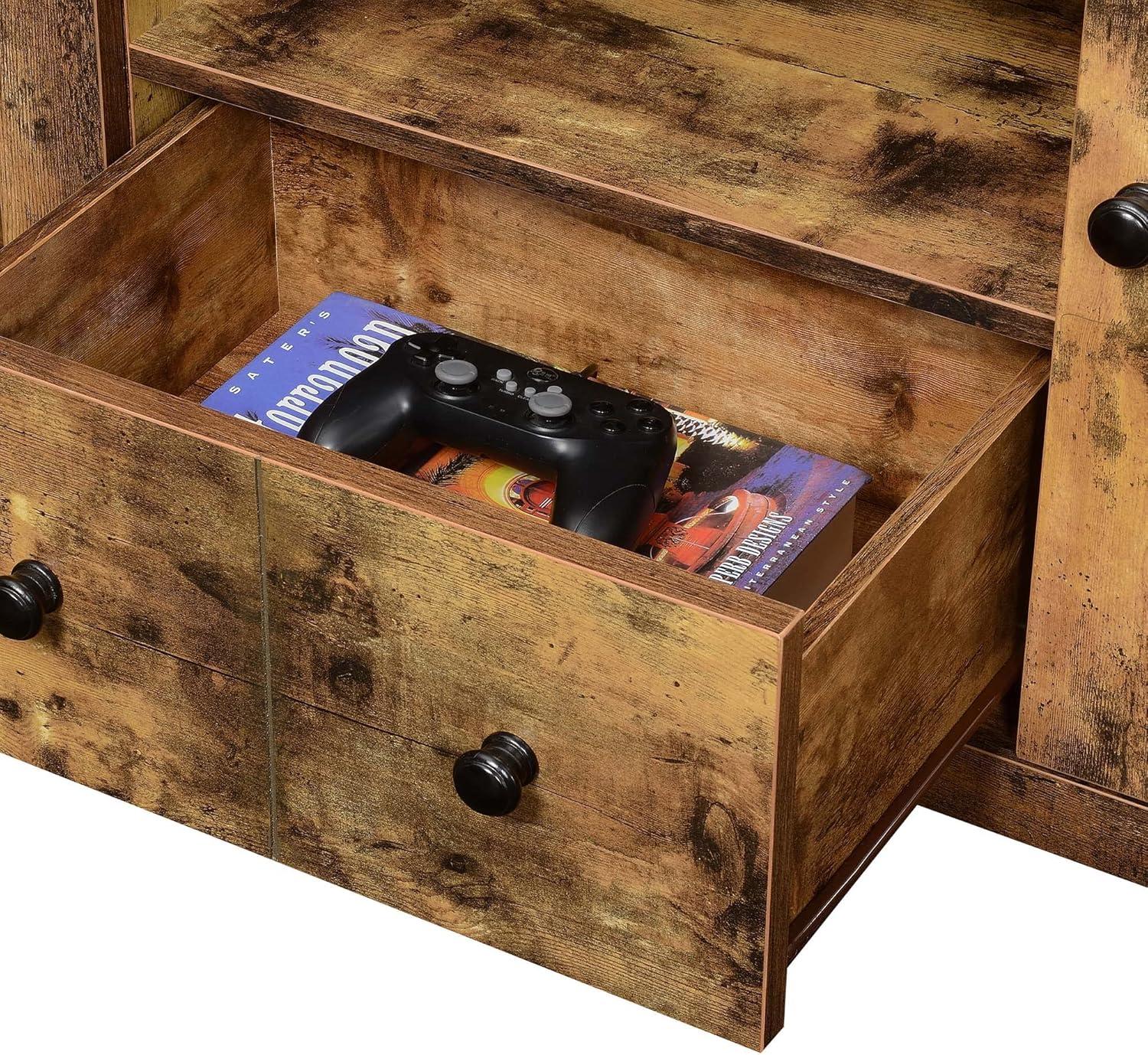 Convenience Concepts Newport Park Lane 1 Drawer TV Stand with Storage Cabinets and Shelves for TVs up to 65 Inches, Barnwood