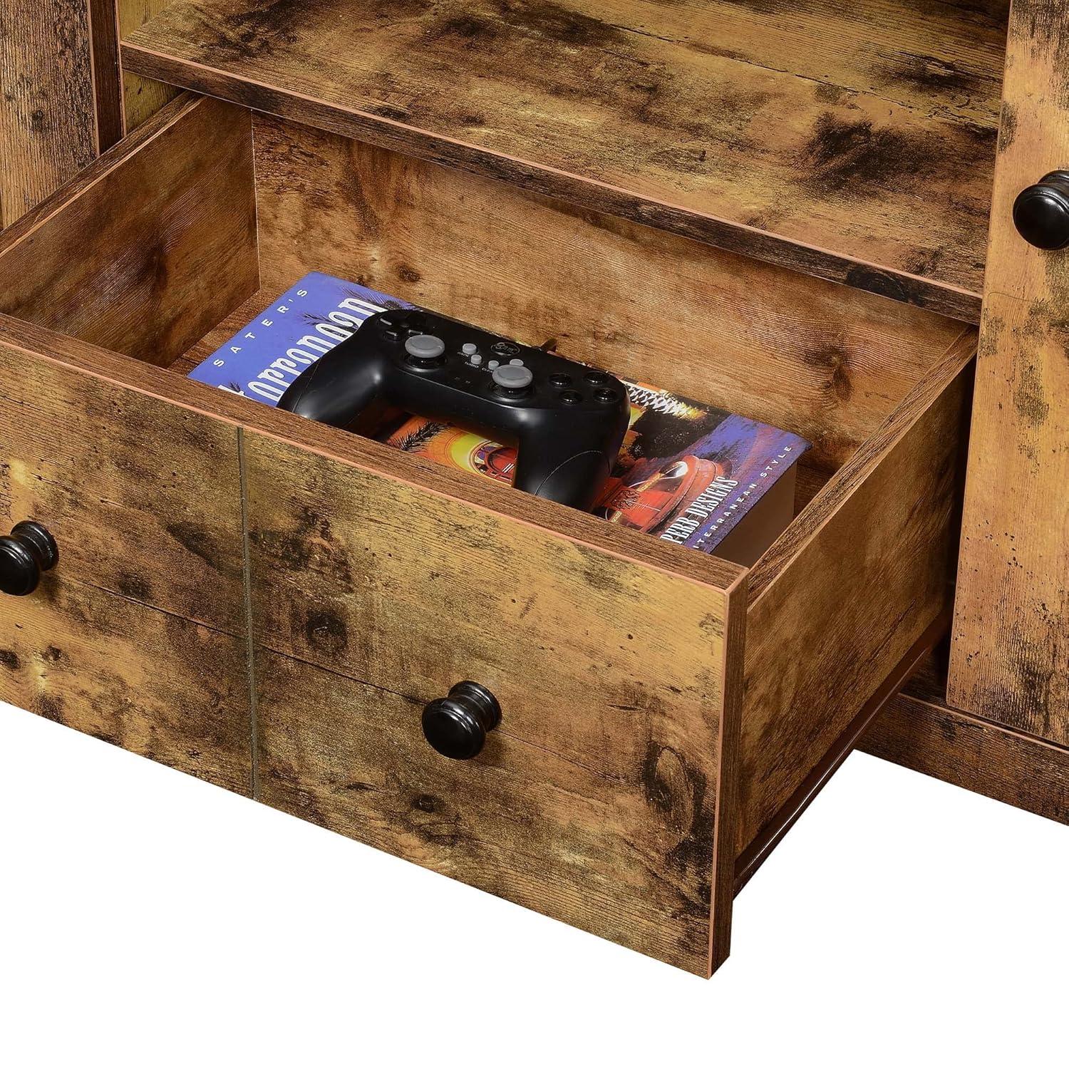 Convenience Concepts Newport Park Lane 1 Drawer TV Stand with Storage Cabinets and Shelves for TVs up to 65 Inches, Barnwood