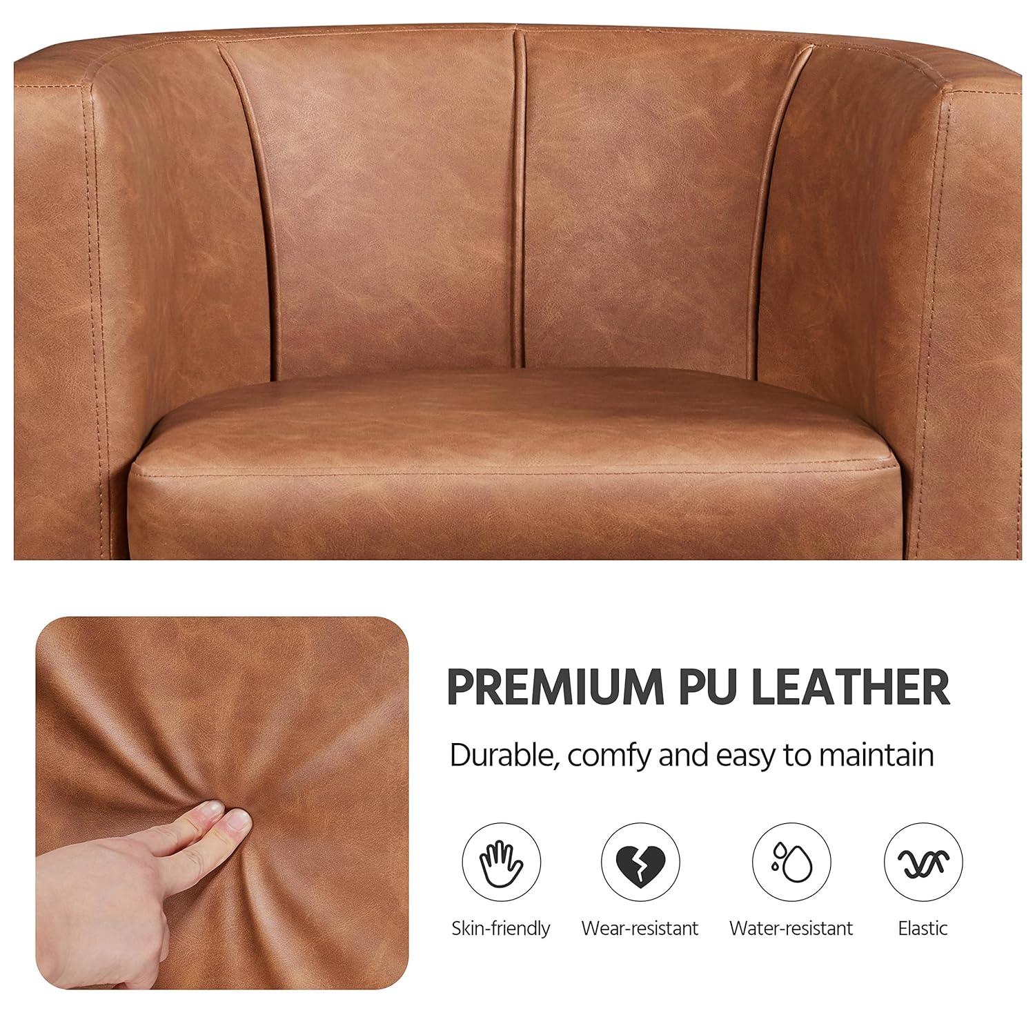 Yaheetech Faux Leather Upholstered Accent Chair Barrel Chairs, Brown