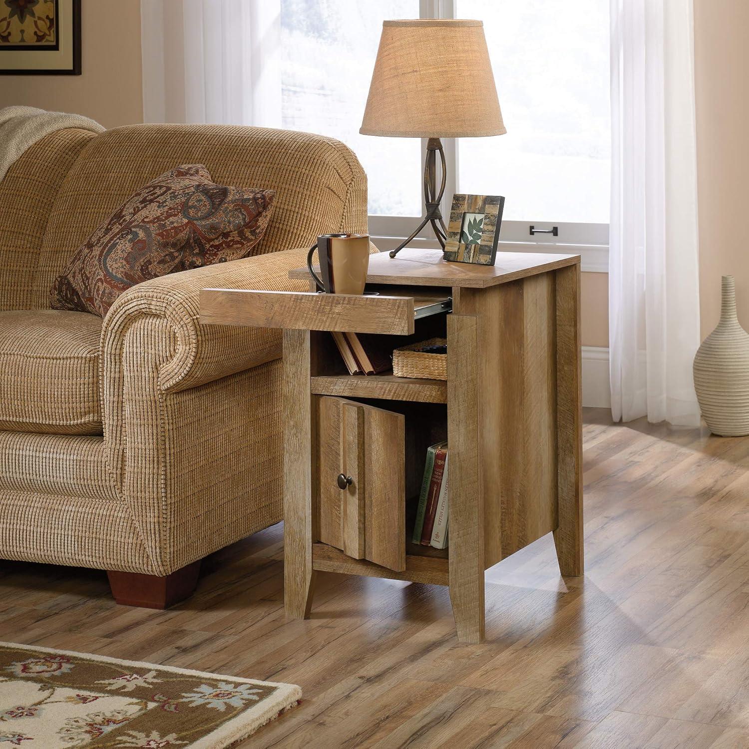 Dakota Pass End Table Light Brown - Sauder: Hidden Storage, Open Shelf, Slide-Out Surface