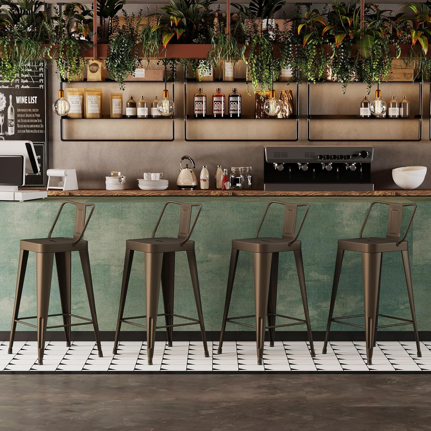 WENTMENT Bar Stools Set of 4 Counter Height Bar Stools Metal Barstools with Removable Back 30" Kitchen Bar Stools with Wooden Seat, Rusty