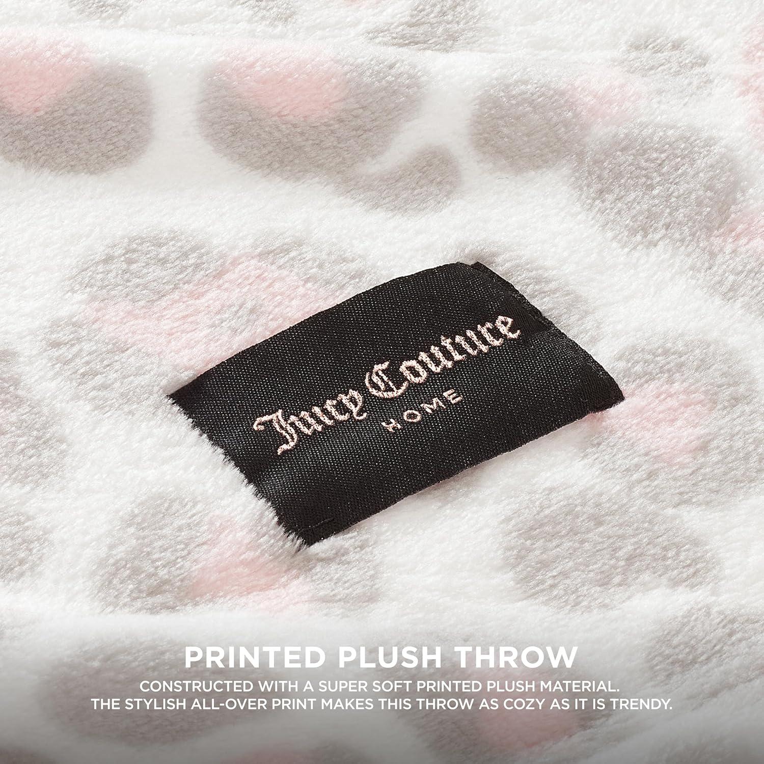 Juicy Couture Pink and White Leopard Plush Throw Blanket