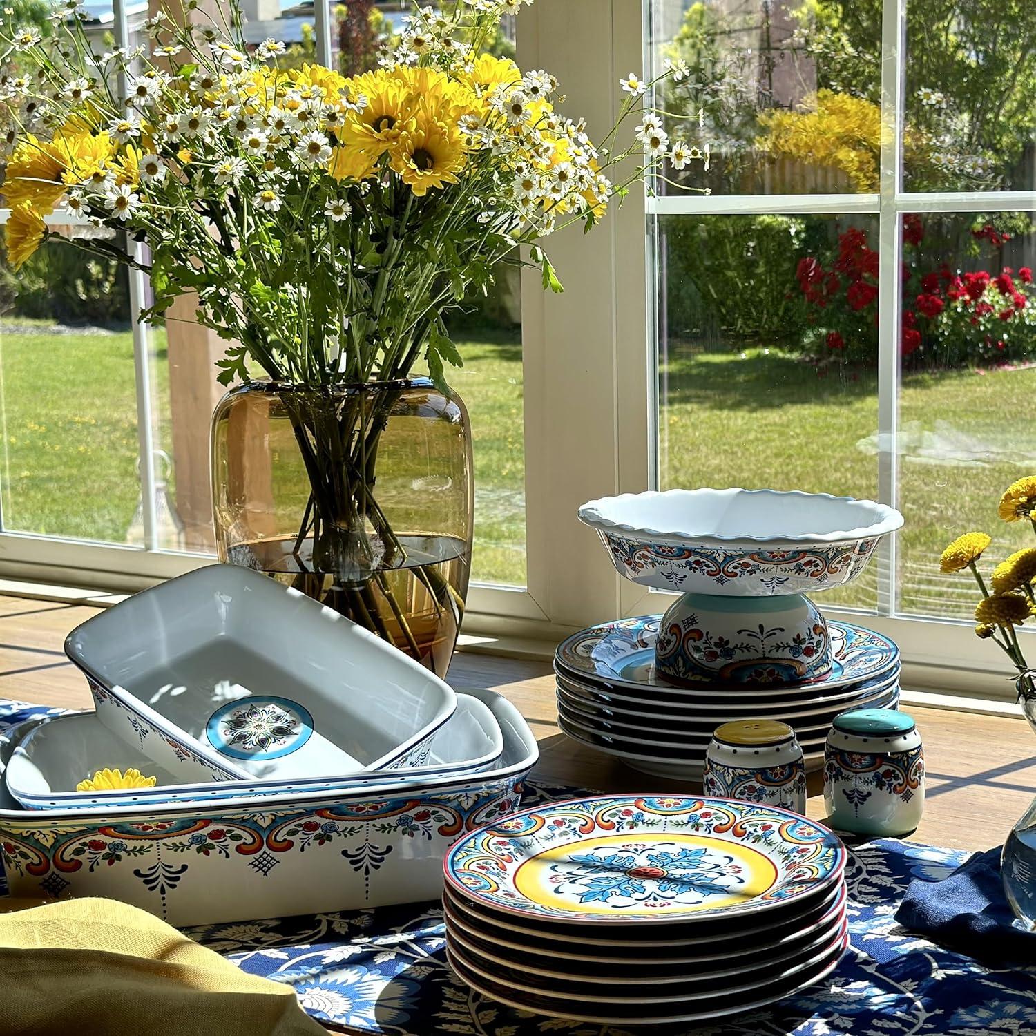 Zanzibar White Floral Stoneware Rectangular Baking Dish Set