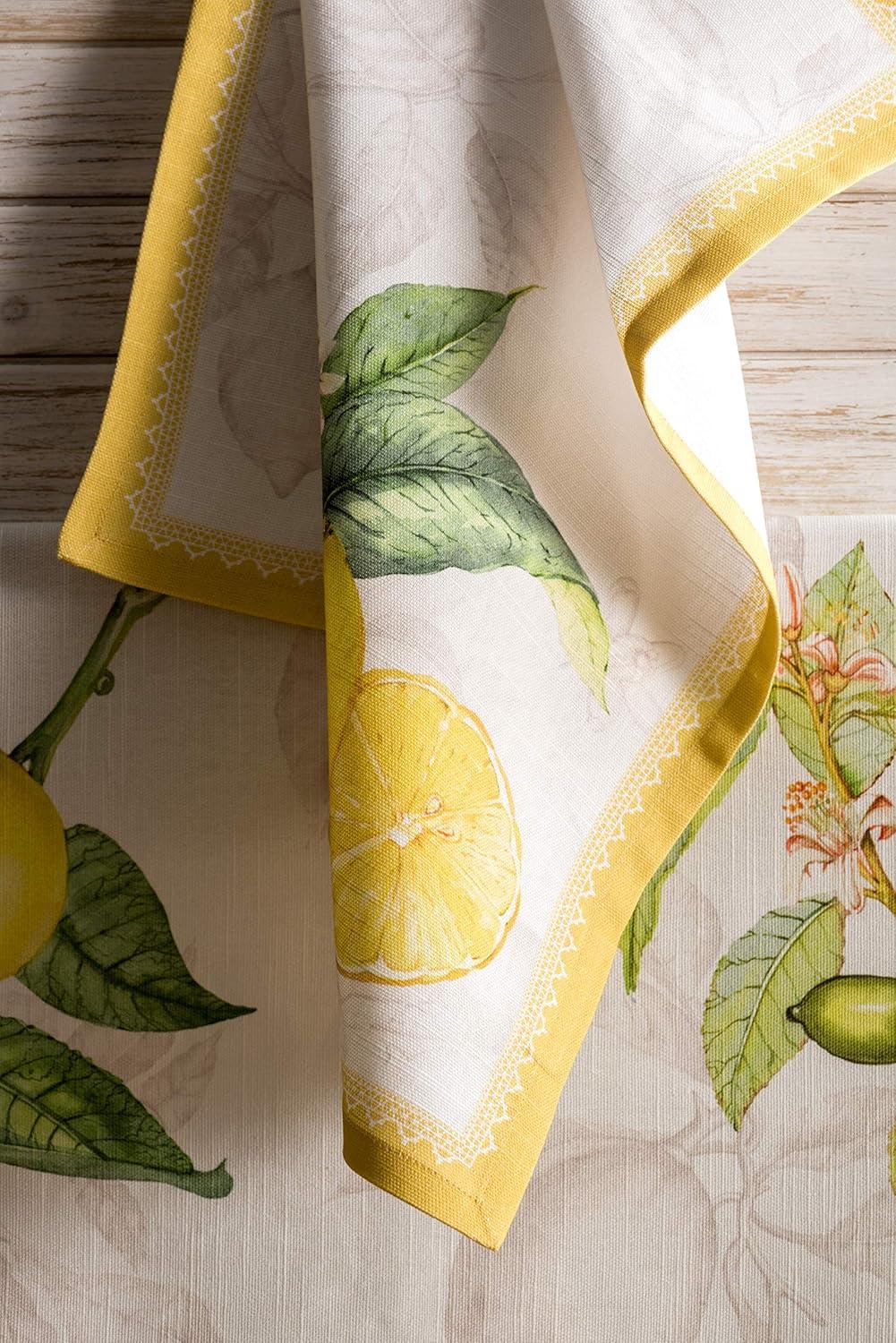 Limoncello Yellow and White Cotton Square Napkin Set