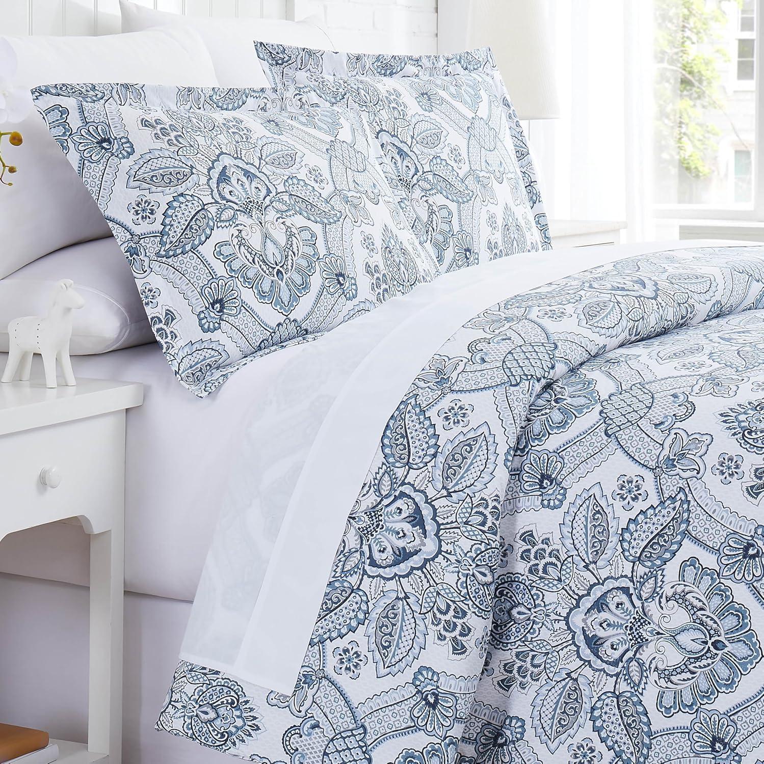 Enchantment Blue Paisley Boho Queen Duvet Cover Set