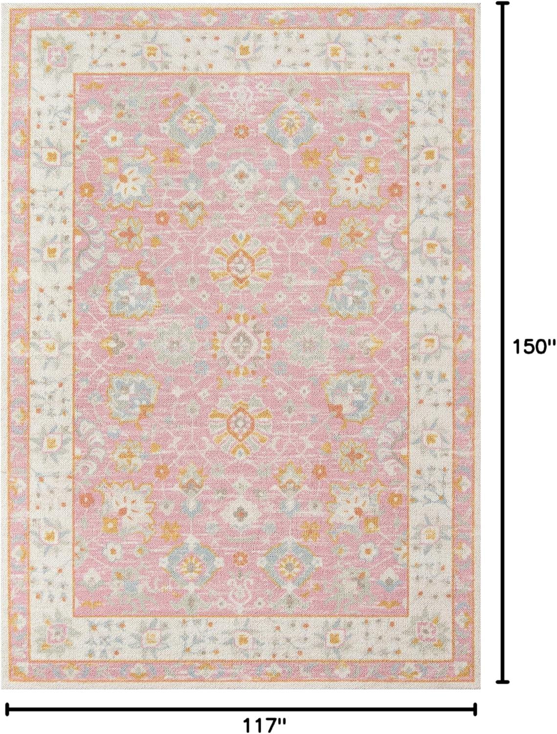 9'9"x12'6" Anatolia Riylnn Area Rug Pink - Momeni: Bohemian Floral Wool & Nylon, Low Pile, Indoor Use