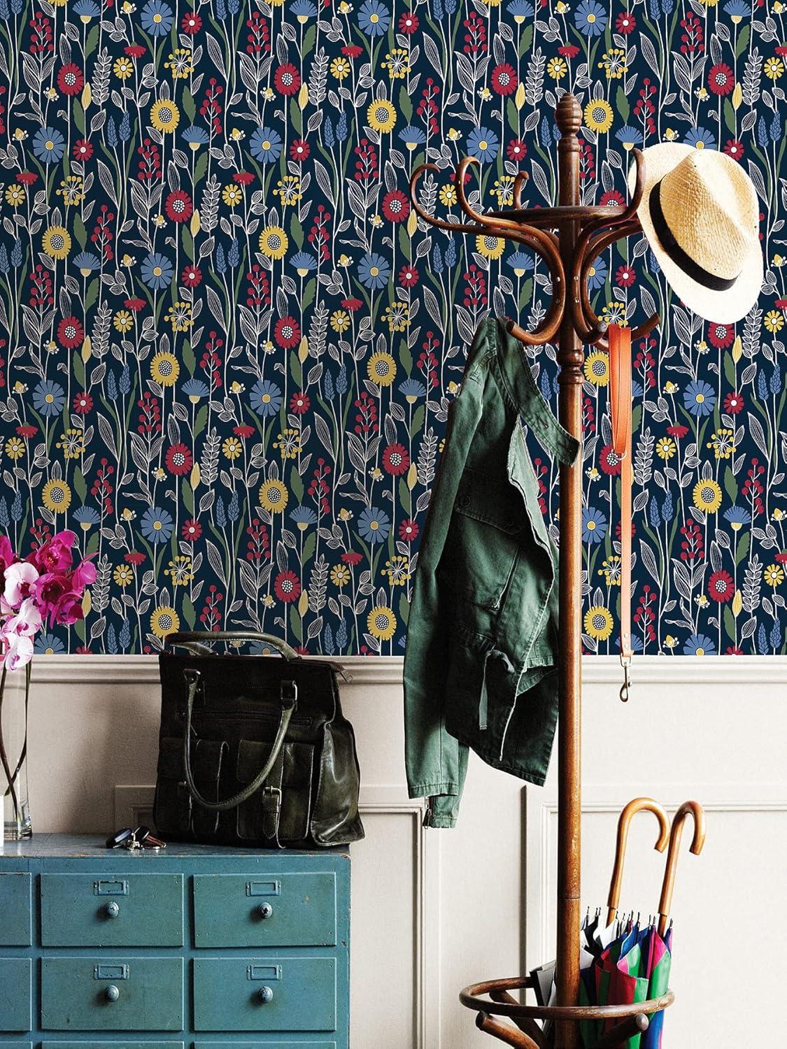 NuWallpaper Navy Jane Peel and Stick Wallpaper: Removable Floral Botanical PVC, Self-Adhesive, 30.75 Sq Ft Coverage