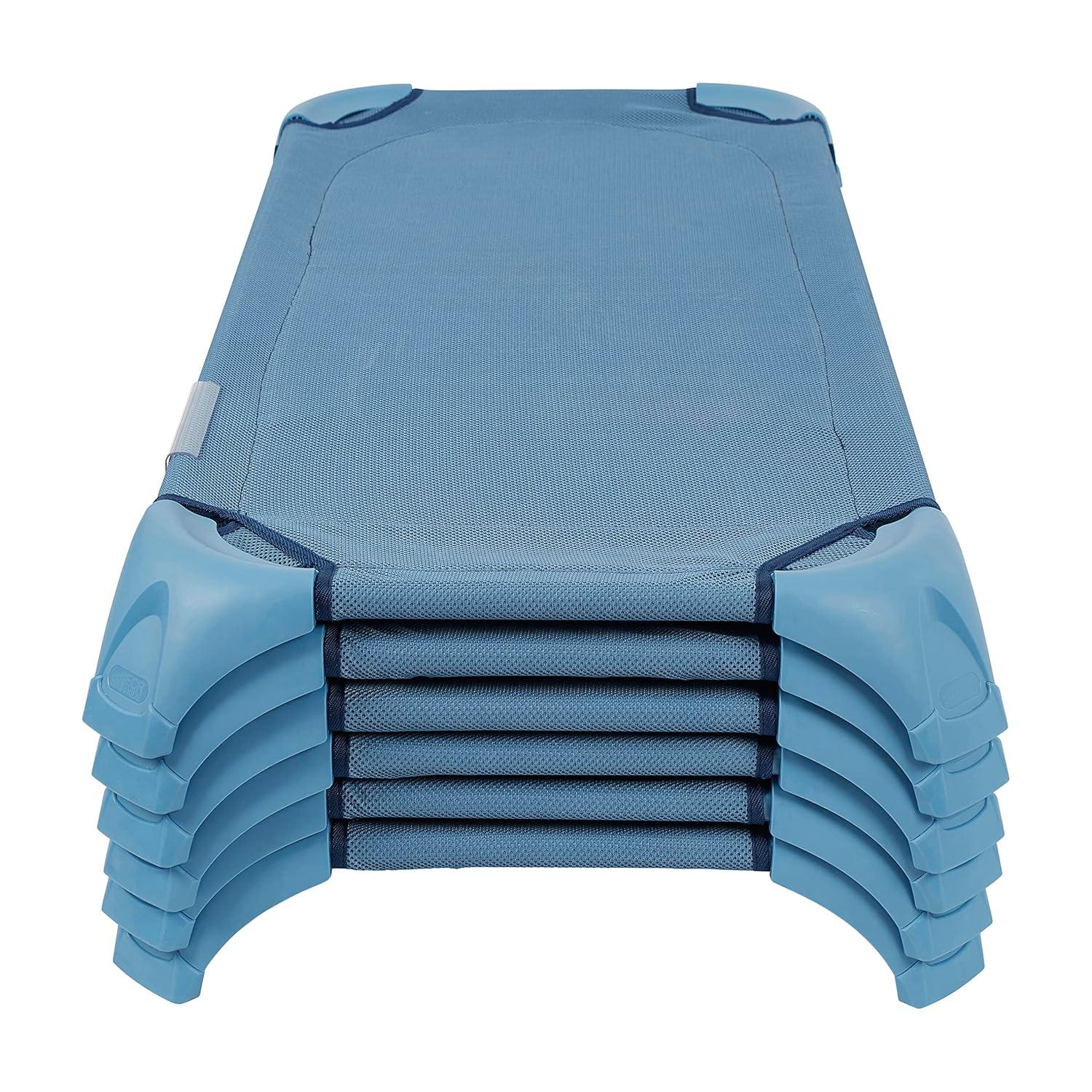 ECR4Kids ECR4Kids Stackable Kiddie Cot with Sheet, Classroom Furniture, Blue (Set of 6)