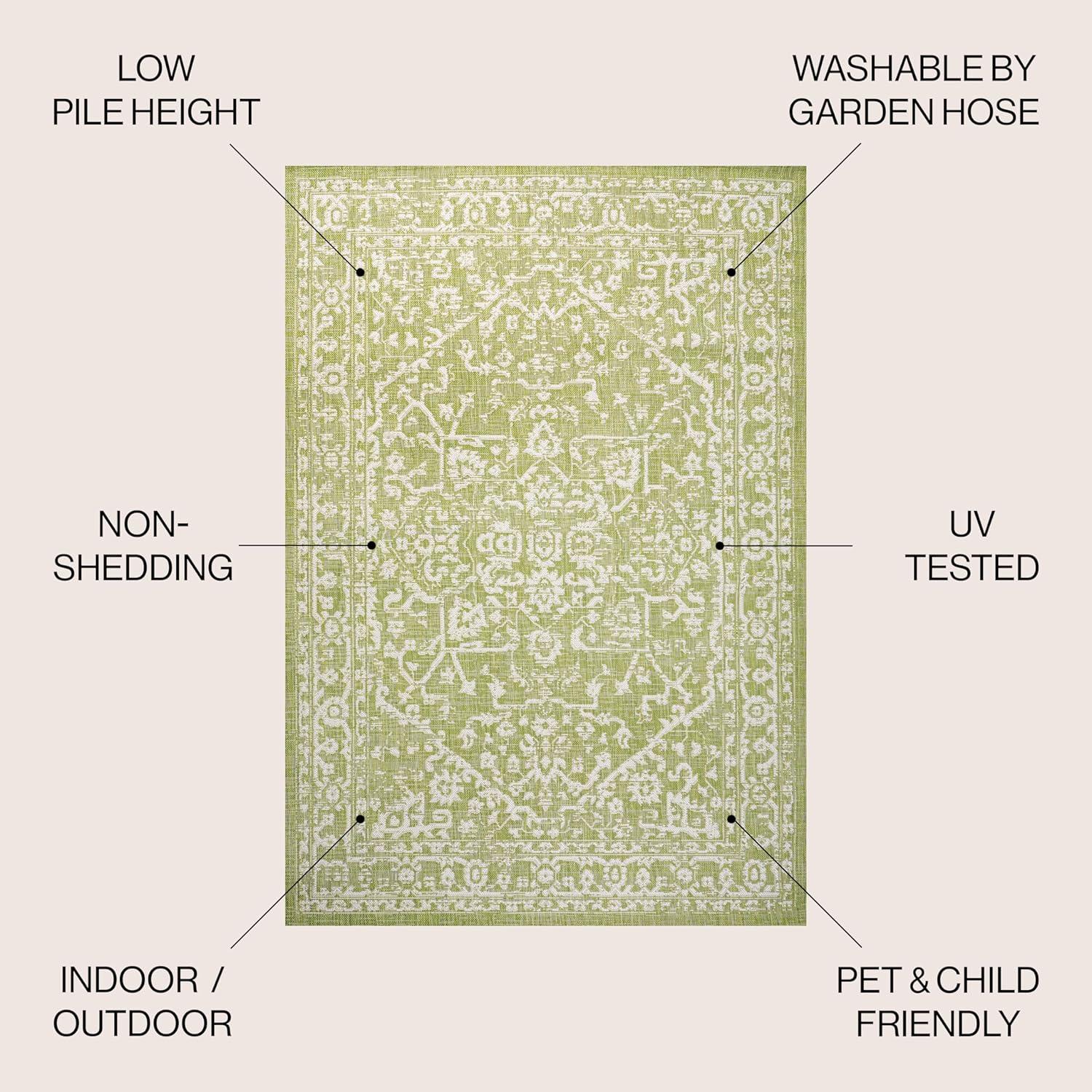 8' x 10' Malta Bohemian Styled Medallion Textured Weave Indoor/Outdoor Area Rug, Green/Cream - JONATHAN Y