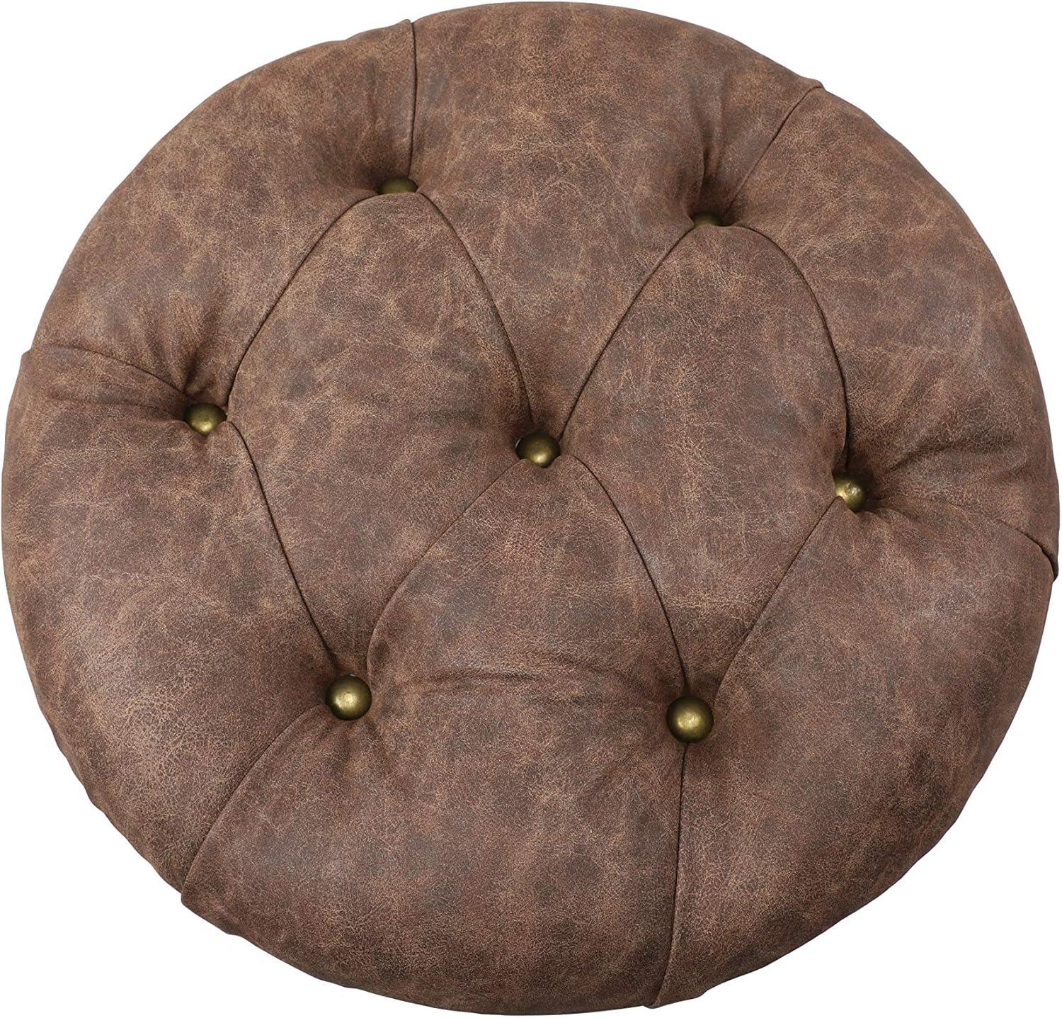 DecMode Wood Storage Stool with Tufted Seat, Brown