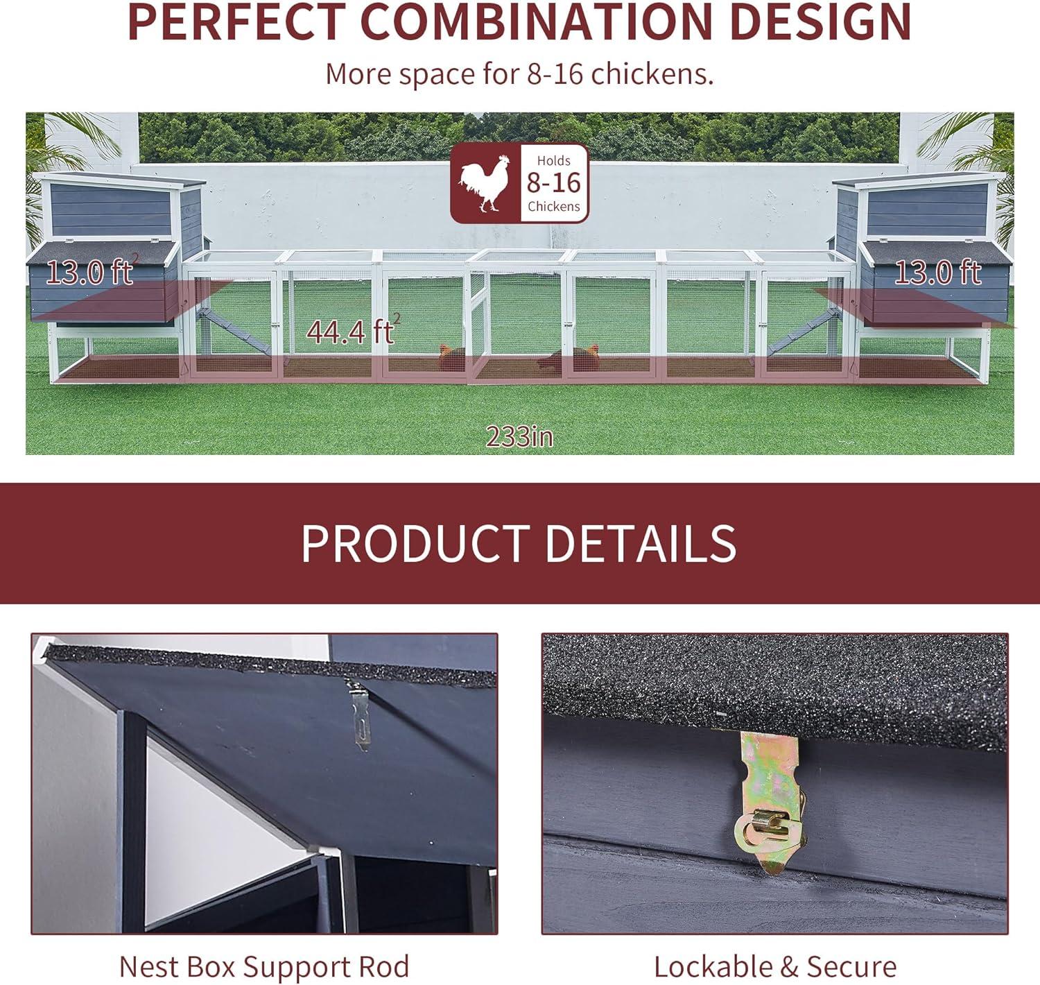 59" Large Chicken Coop for 4-6 Chickens, Wooden Hen House with Large Nesting Boxes, Outdoor Poultry Cage Rabbit Cage with Ramps & Ventilation Window, 59''L*33.5''W*38.6''H