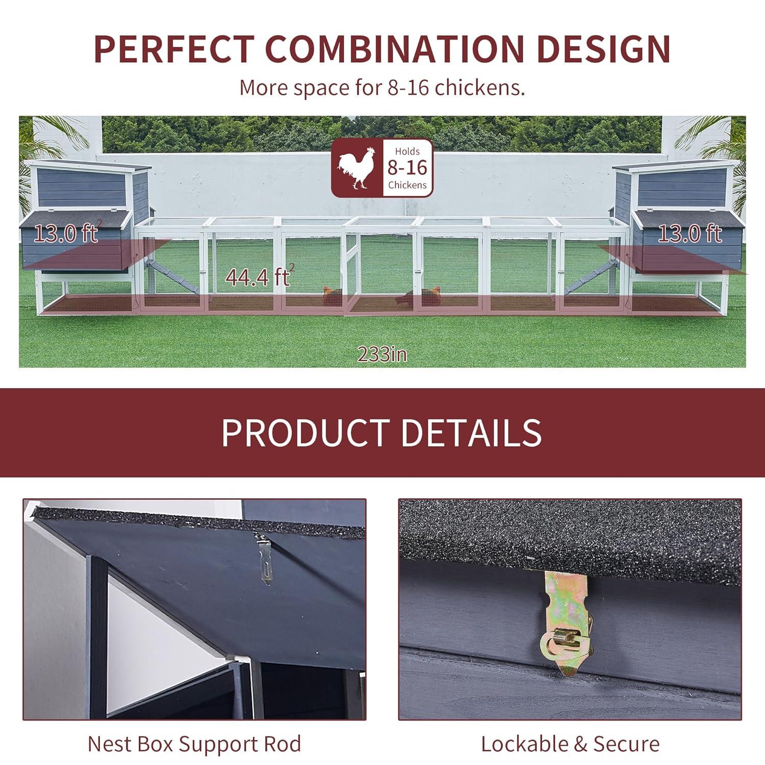 59" Large Chicken Coop for 4-6 Chickens, Wooden Hen House with Large Nesting Boxes, Outdoor Poultry Cage Rabbit Cage with Ramps & Ventilation Window, 59''L*33.5''W*38.6''H