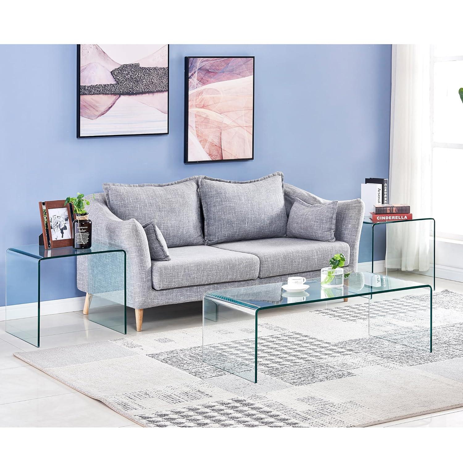 Glass Coffee Table, Modern Clear Coffee Table for Living Room, Small Rectangle Tempered Glass Waterfall Sofa End Tables 39.4" x 19.7" x 13.78"H