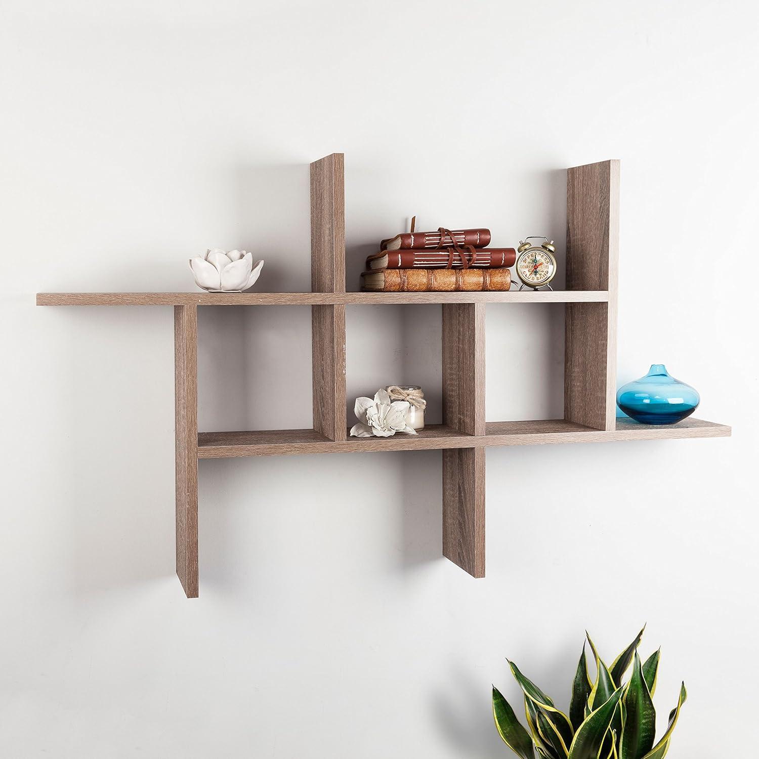 Weathered Oak Modern Cantilever Wall Shelf, 35"x5"x8"