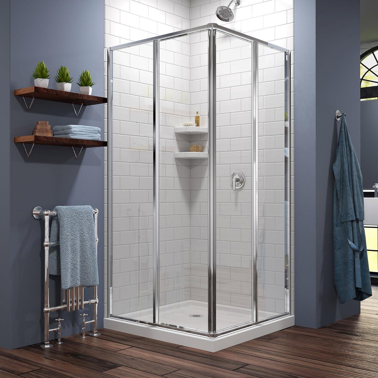 Cornerview 36" x 74.75" Framed Square Sliding Shower Enclosure with Base Included