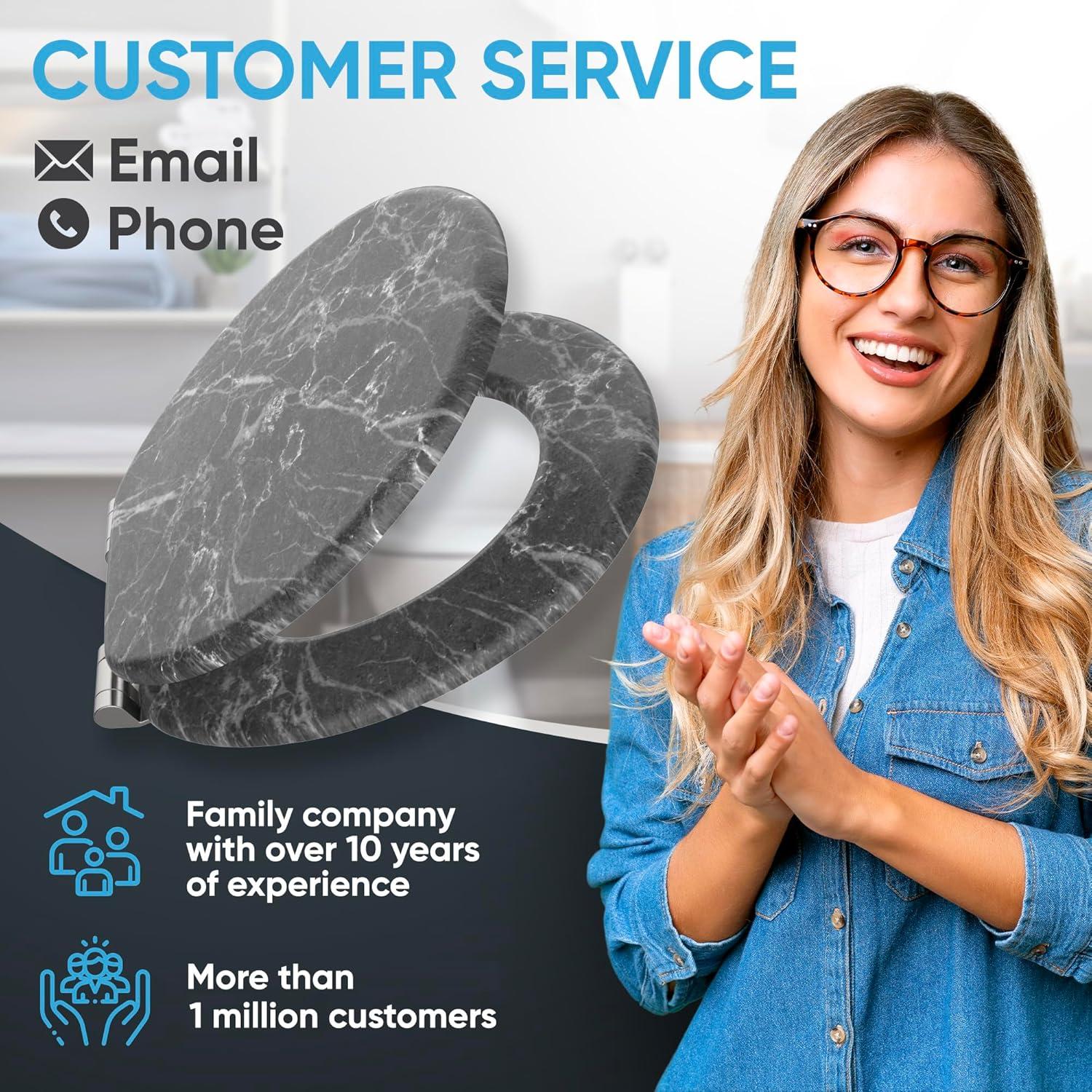 Sanilo Toilet Seat ROUND with Soft Close, Quiet and Slow Close Lid and Seat, Strong Bumpers and Hinges, Marble Gray