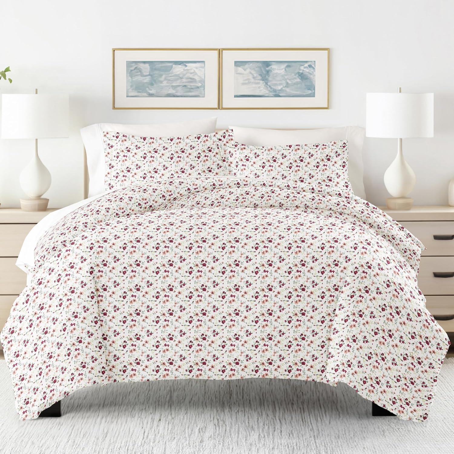 King/California King Pink Floral Microfiber Duvet Cover Set