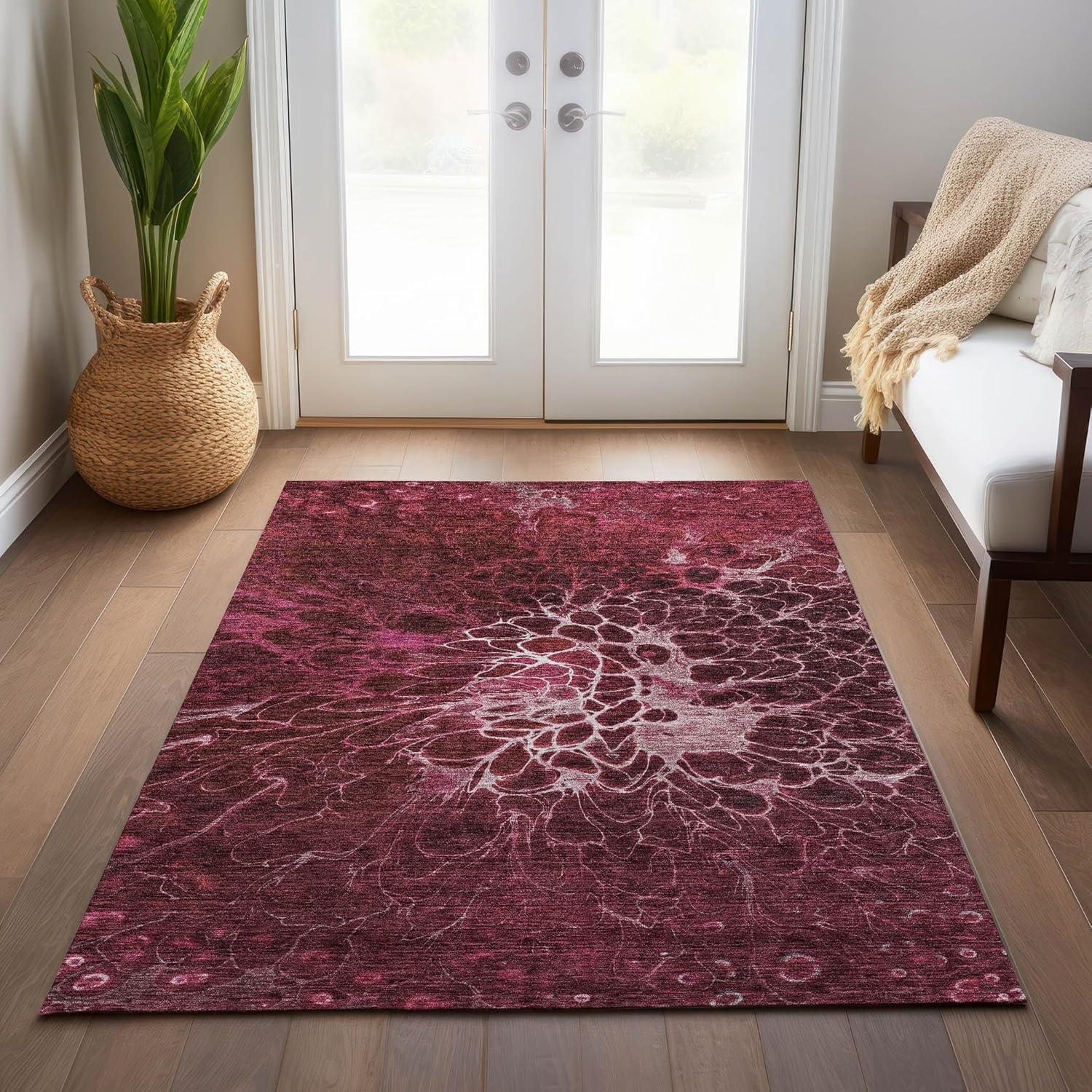 Addison Rugs Machine Washable Indoor/ Outdoor Chantille Modern Floral Rug Merlot - 5' x 7'6"