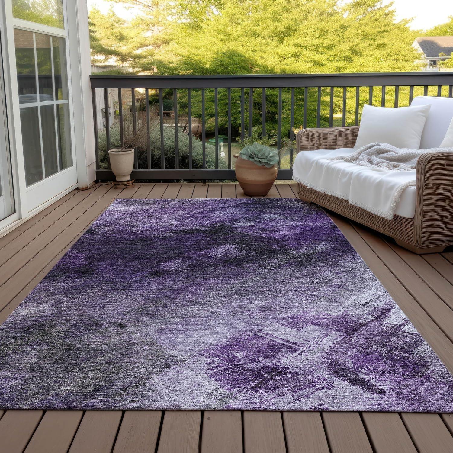 Purple Flat Woven Rectangular Synthetic Area Rug