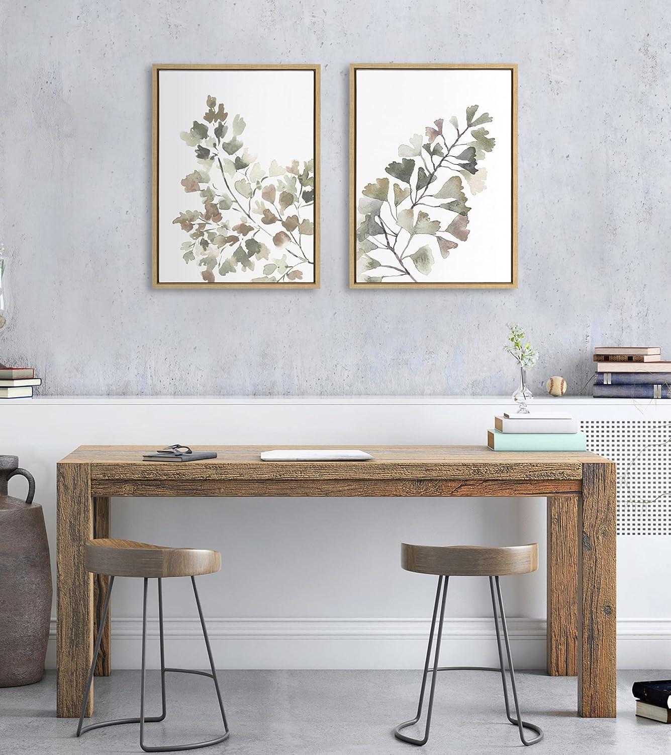 Kate and Laurel Sylvie Botanical Soft Splitfern and Botanical Soft Maiden Framed Canvas by Sara Berrenson, 2 Piece 18x24, Natural