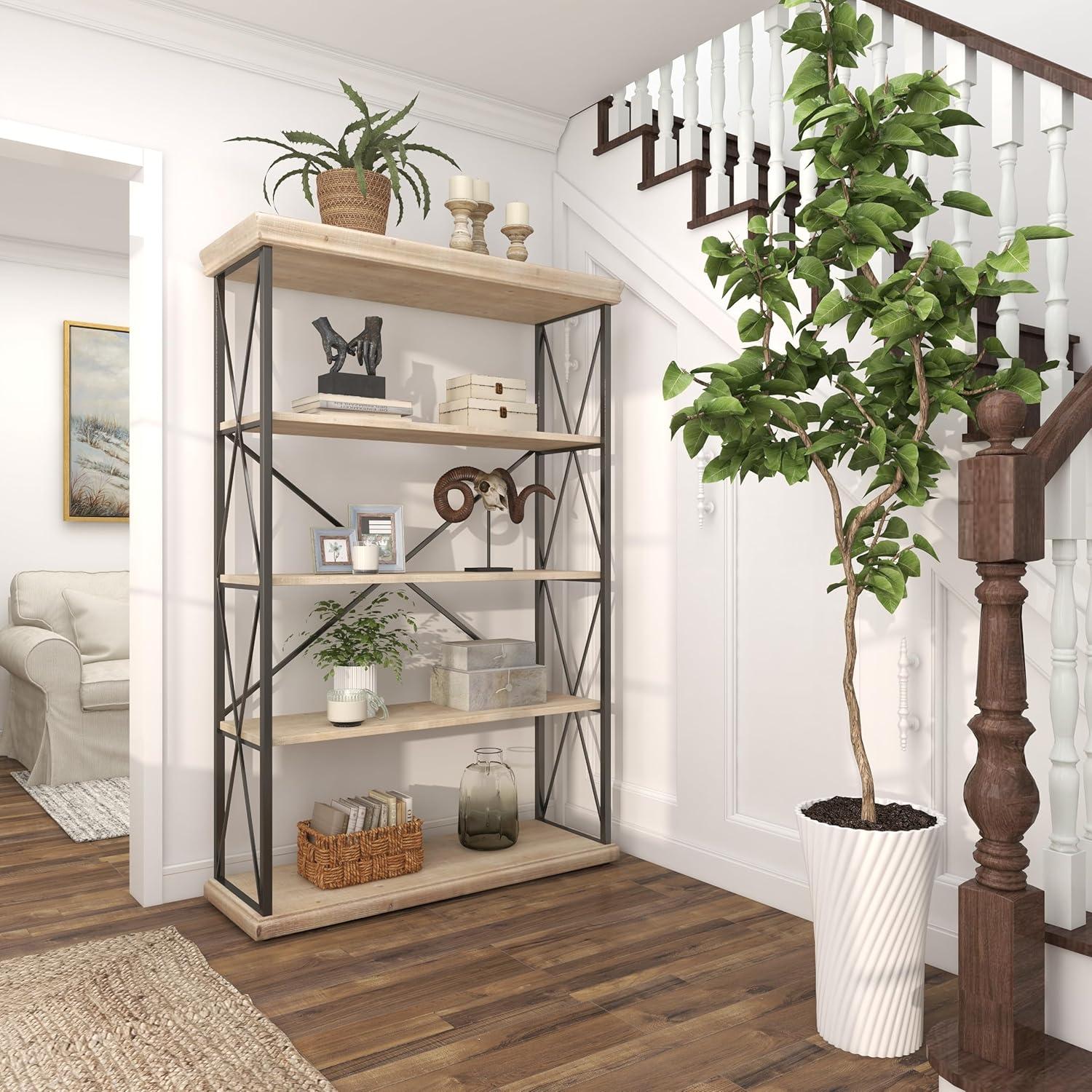 Industrial Brown Wood and Metal 5-Tier Shelving Unit