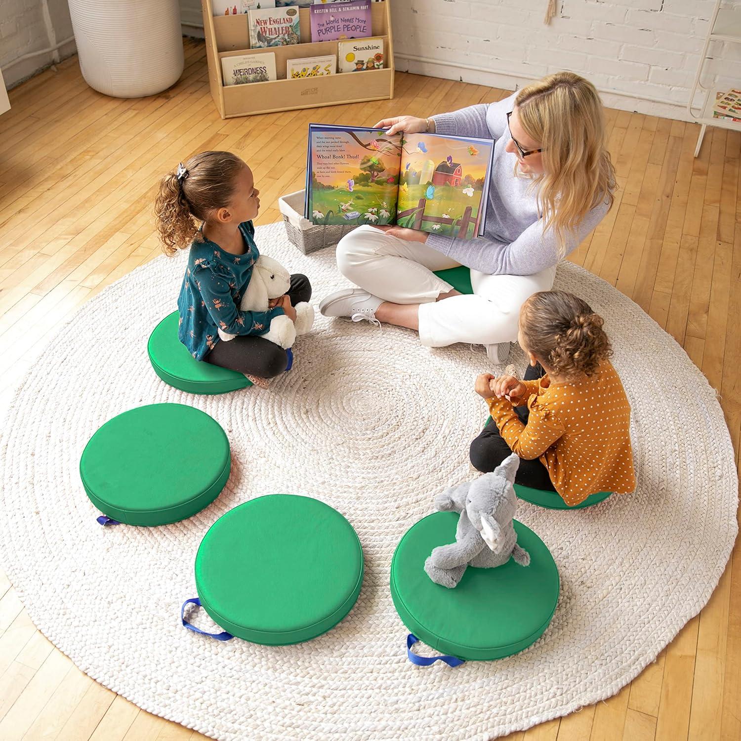 ECR4Kids SoftZone Floor Cushions, Round, Flexible Seating, Green, 6-Piece