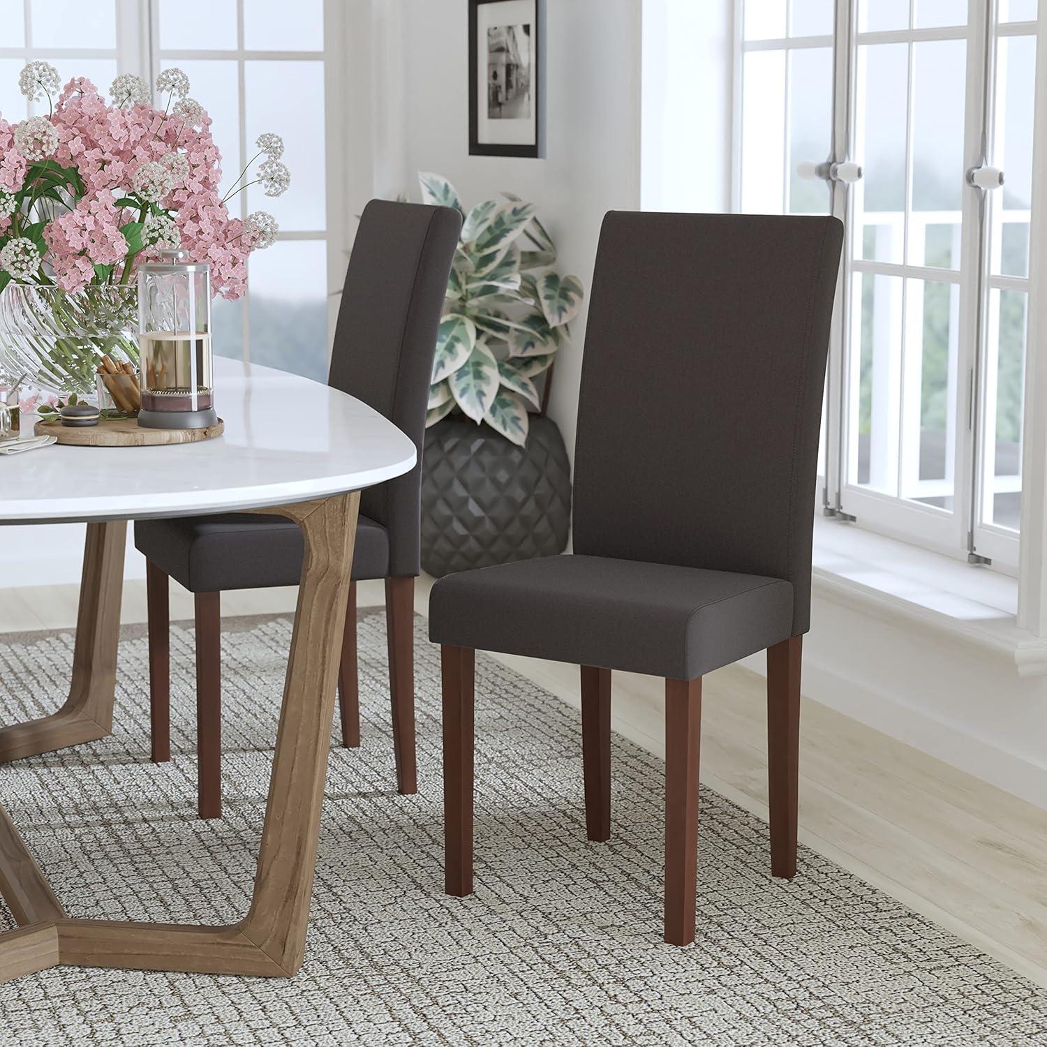 Flash Furniture Greenwich Series Gray Fabric Upholstered Panel Back Mid-Century Parsons Dining Chair