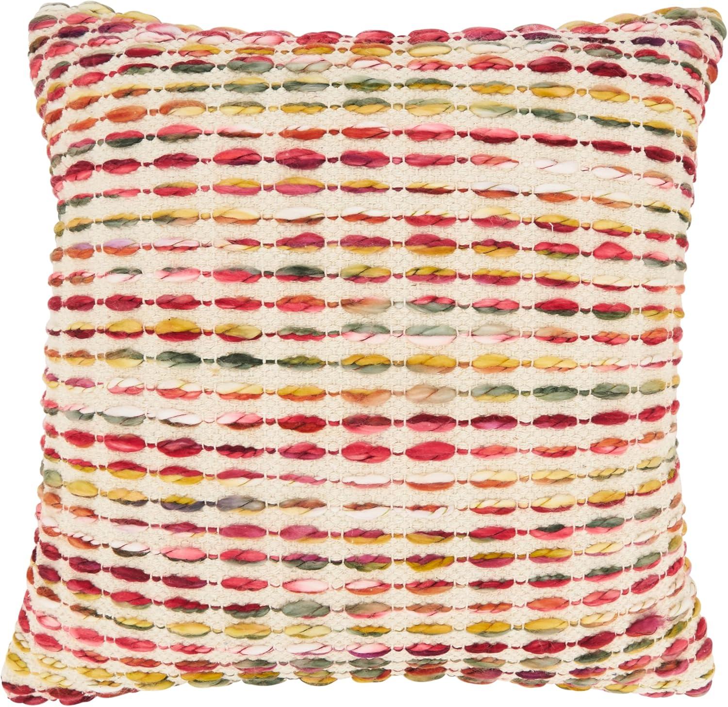 Multicolored Woven Rainbow Stripe Cotton Throw Pillow Cover, 18x18