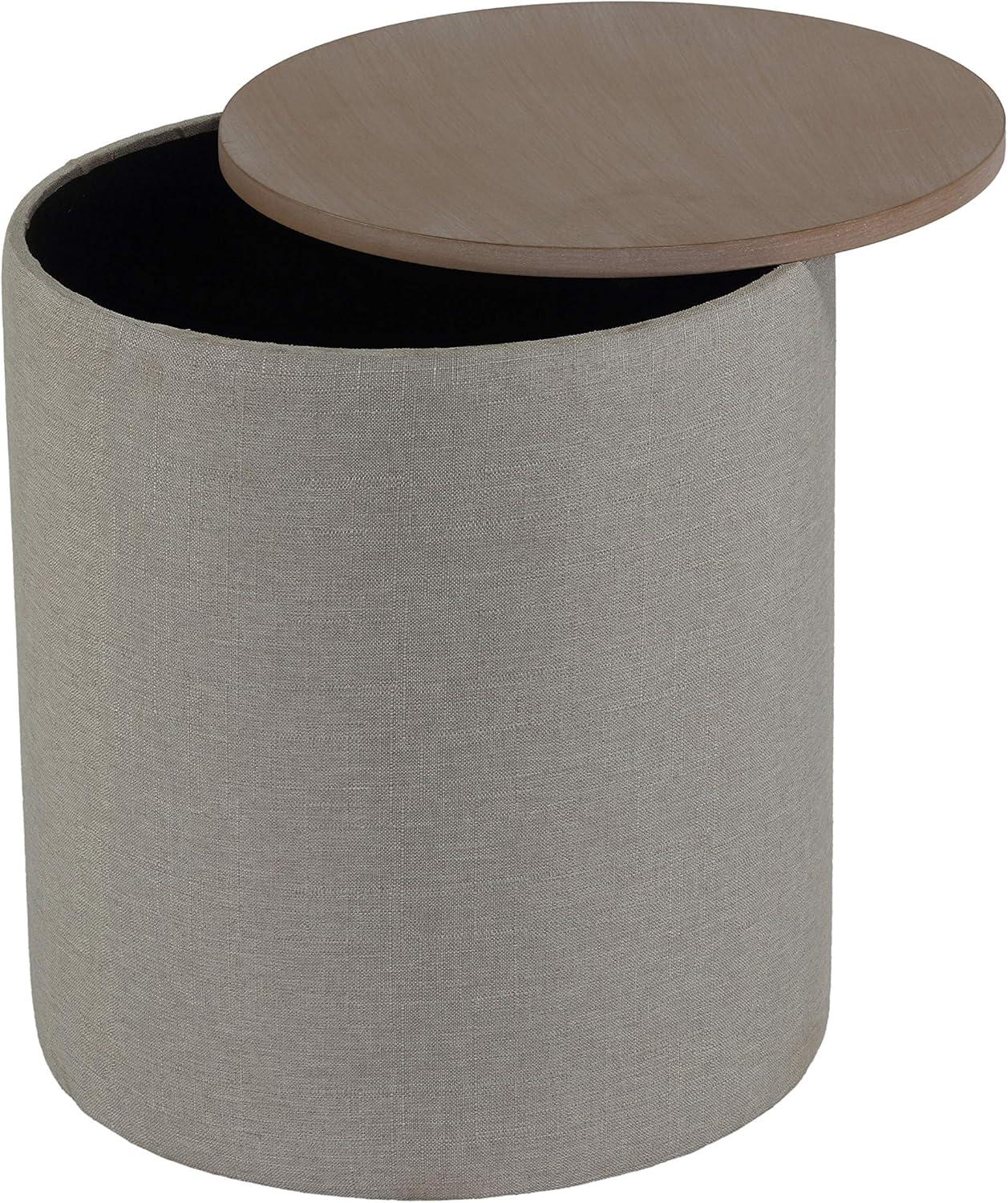 Cortesi Home Vancouver Round Storage Ottoman with Wood Top