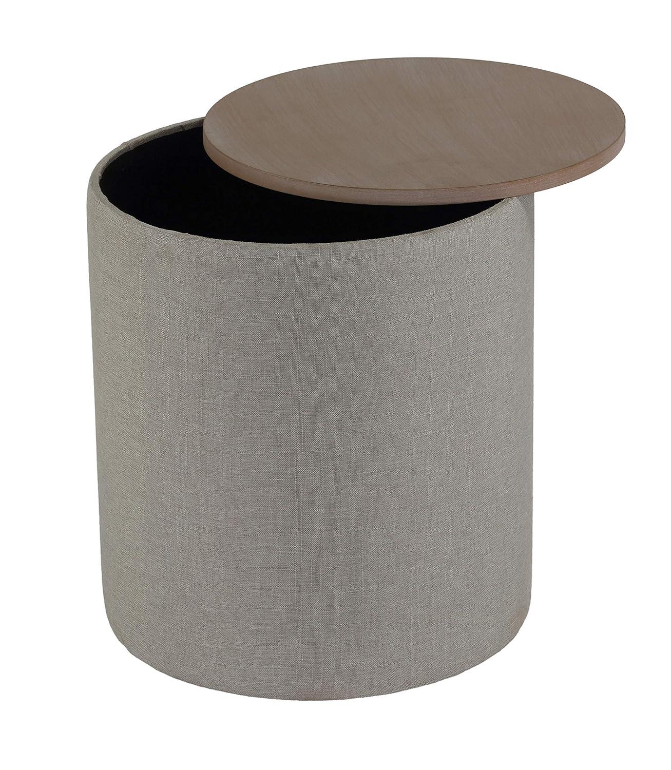 Cortesi Home Vancouver Round Storage Ottoman with Wood Top