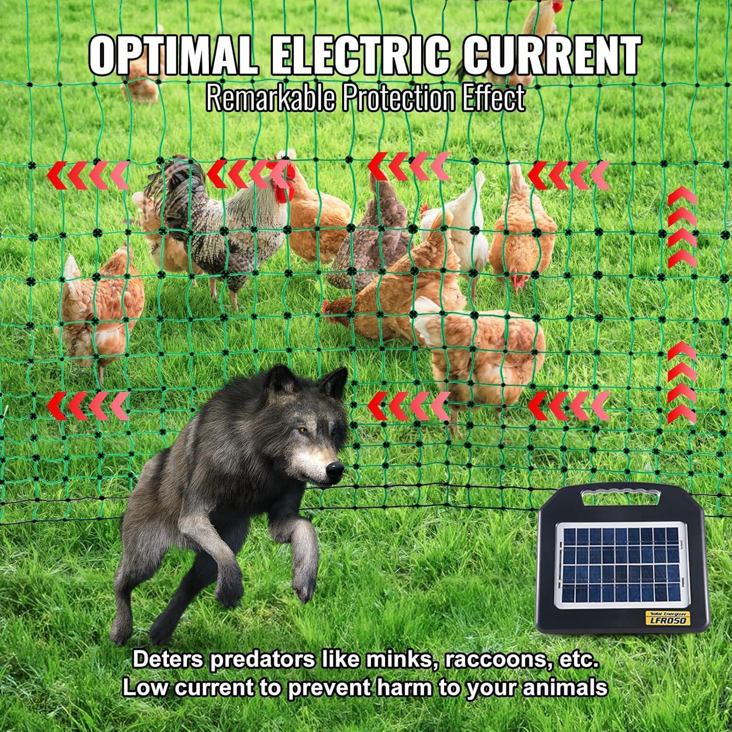 VEVOR Electric Fence Netting, 48" H x 100' L, PE Net Fencing Kit with Posts & Double-Spiked Stakes, Utility Portable Mesh for Chickens, Ducks, Geese, Rabbits, Used in Backyards, Farms, and Ranches