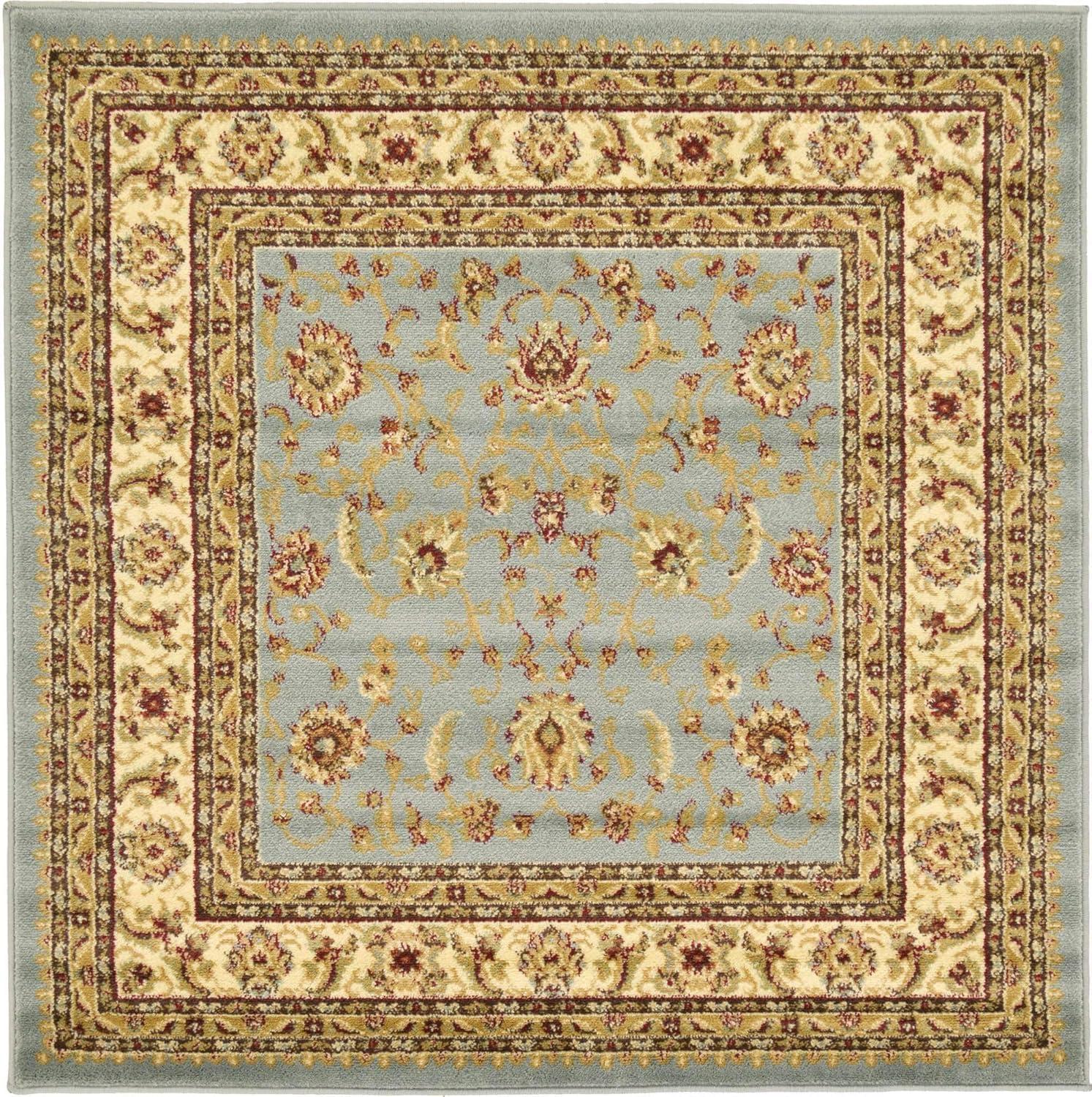 Rugs.com Aditi Collection Rug – 4' Square Light Blue Low Rug Perfect For Living Rooms, Kitchens, Entryways