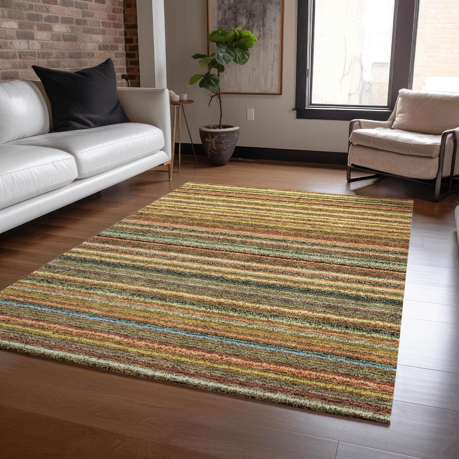 Coral and Multicolor Striped Synthetic Rectangular Rug 2'6" x 3'10"