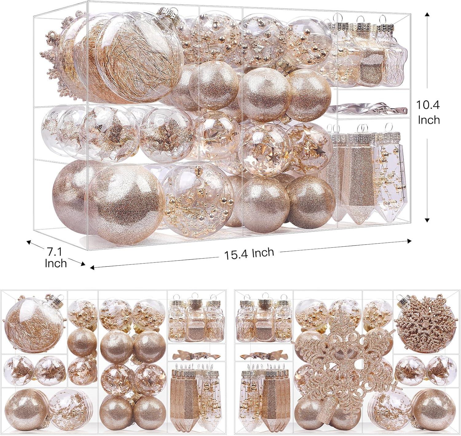 RTB-SHareconn 86 Pcs Christmas Balls Ornaments Set, Shatterproof Clear Decorative Baubles with lanyard for Xmas Tree Decor Holiday Wedding Party Decoration, Champagne