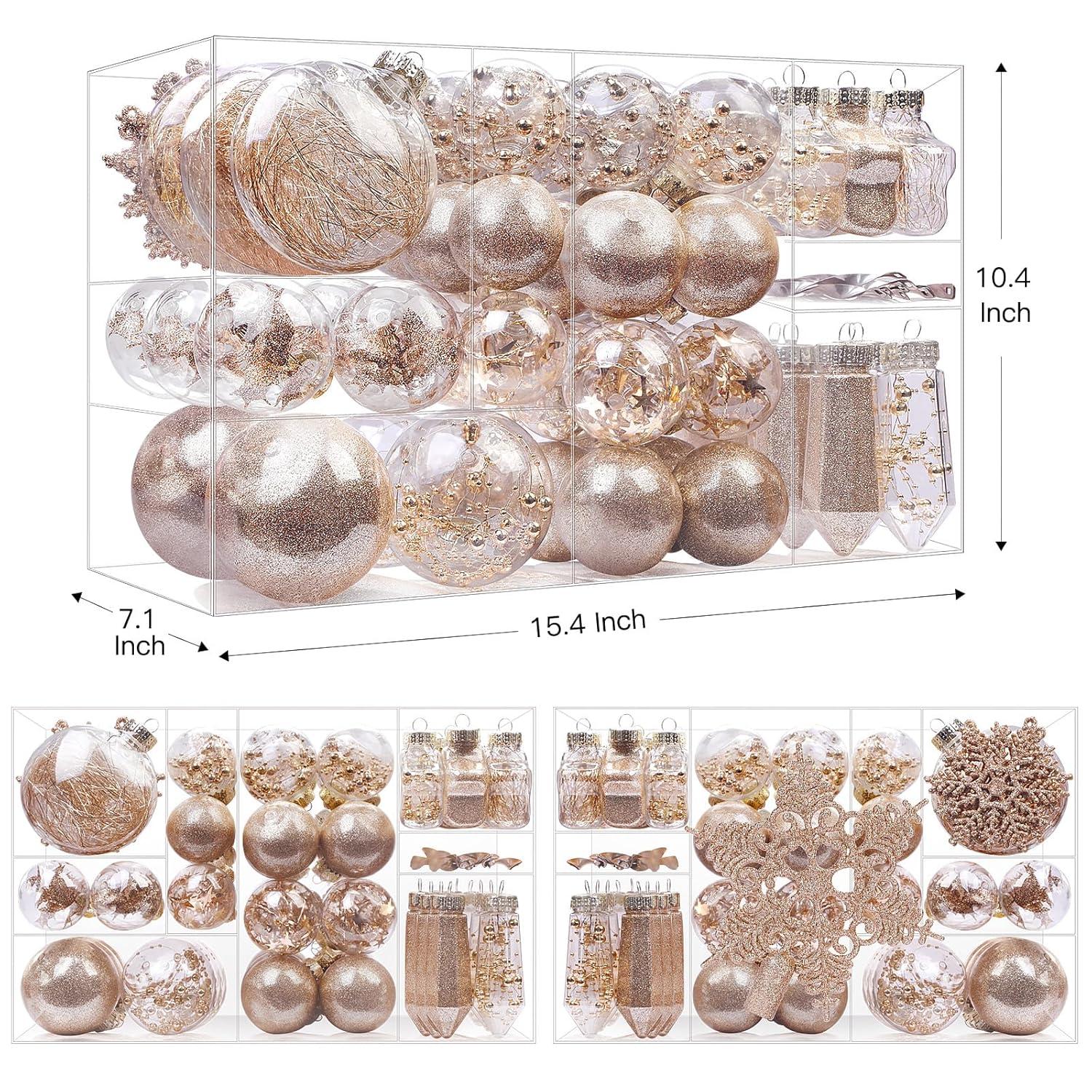 SHareconn 86PCS Christmas Tree Ornaments Clear Set,Shatterproof Christmas Tree Decorations Balls for Xmas Tree Decor Holiday Wedding Party Decoration,Champagne O1