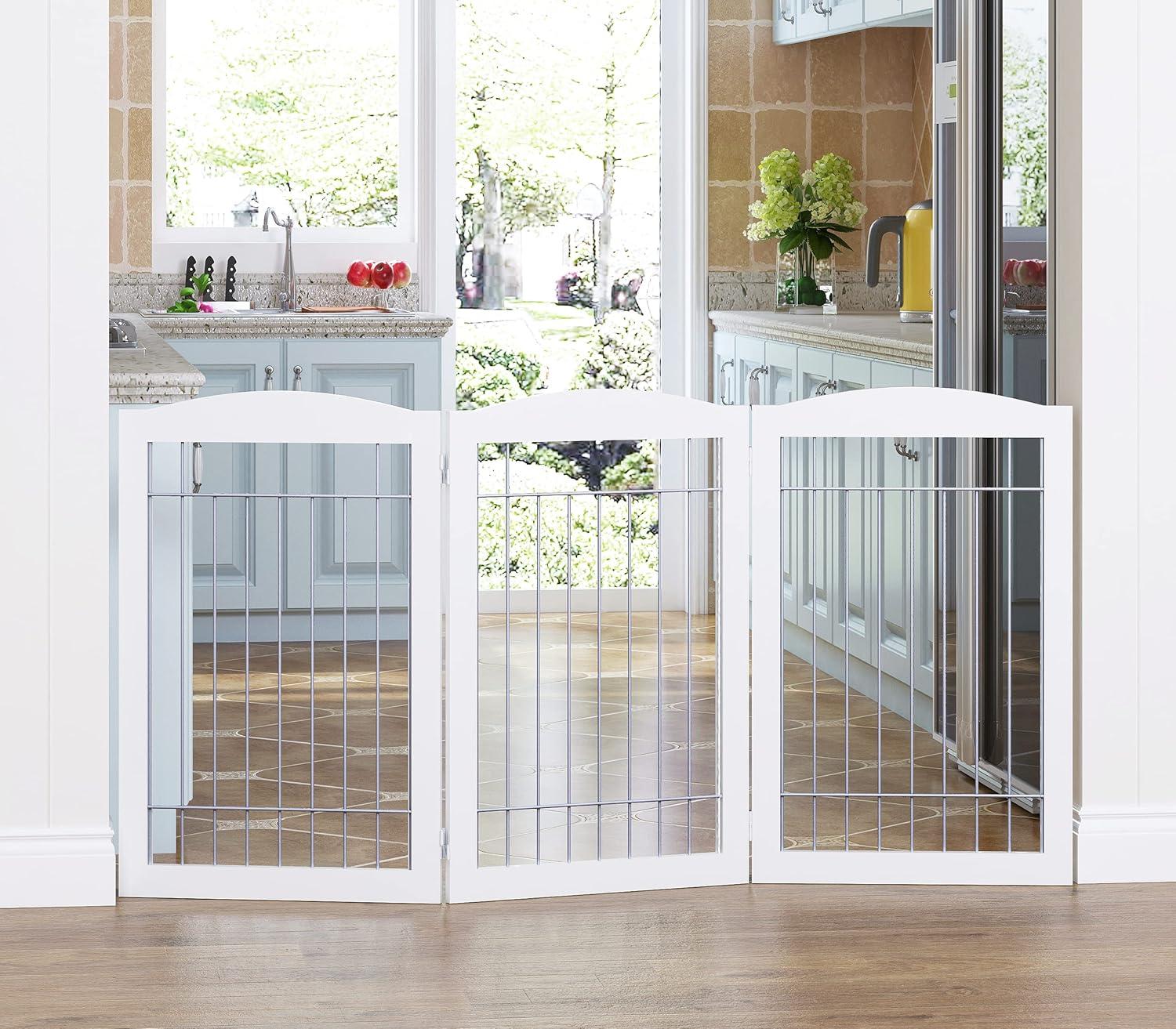 White Freestanding Foldable Pet Gate with Wire Panels